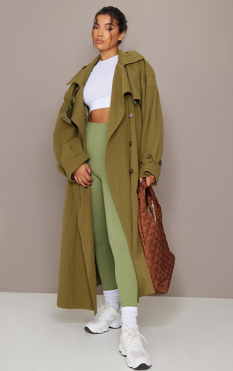 Khaki Hooded Oversized Woven Trench Coat Product Image