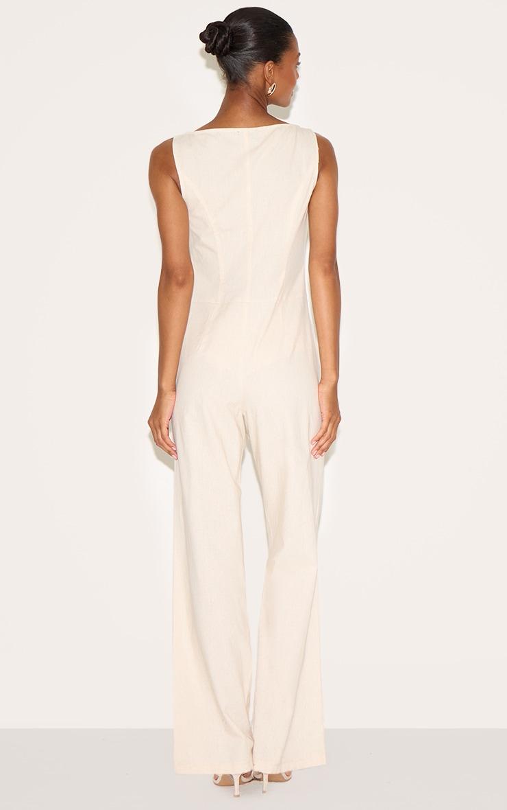 Stone Linen Blend Vest Detail Straight Leg Jumpsuit Product Image