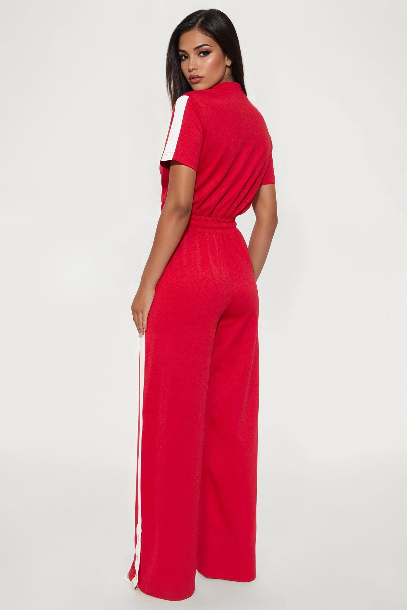 Lianna Short Sleeve Jumpsuit - Red Female Product Image