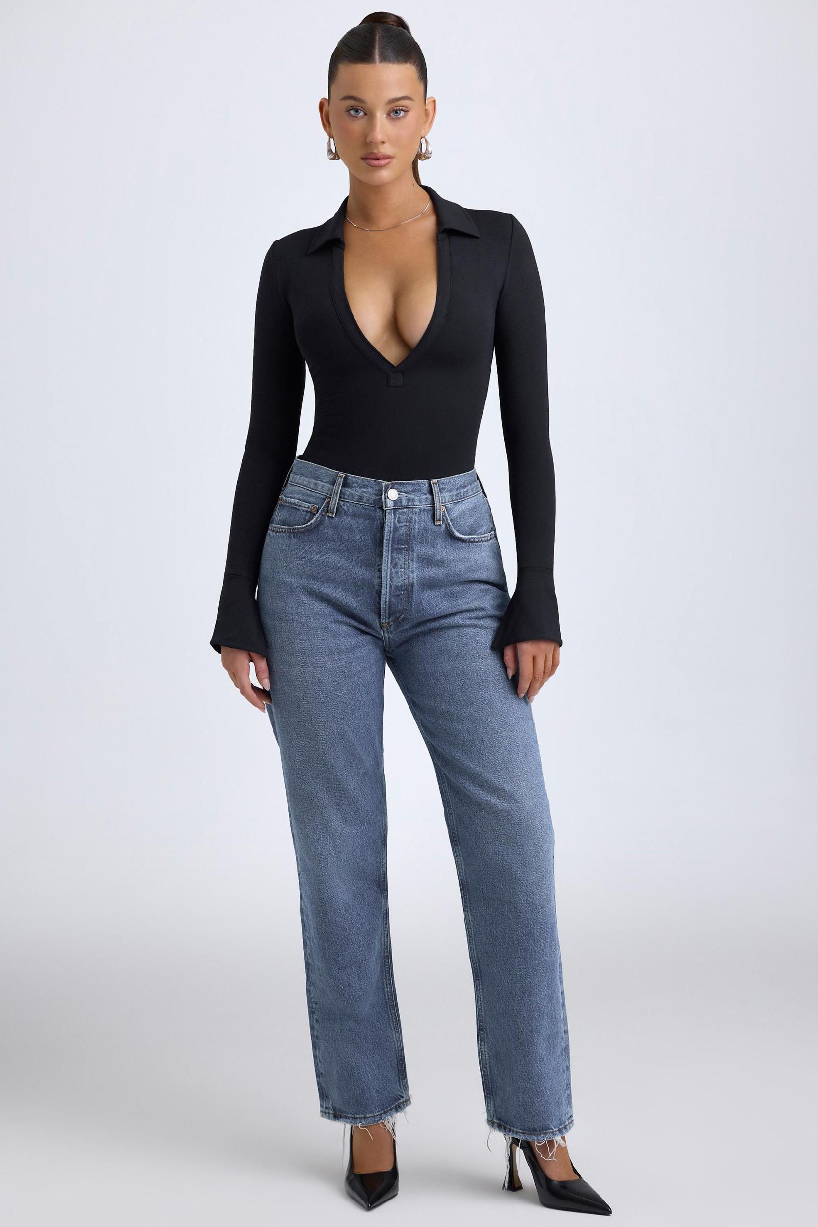 Modal Plunge V-Neck Bodysuit in Black Product Image