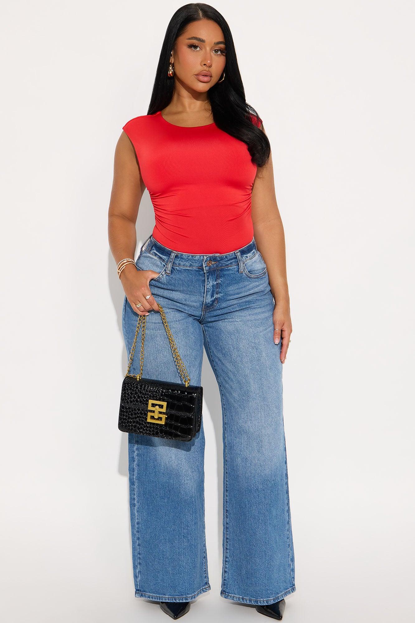 Elani Twist Cut Out Bodysuit - Red Female Product Image