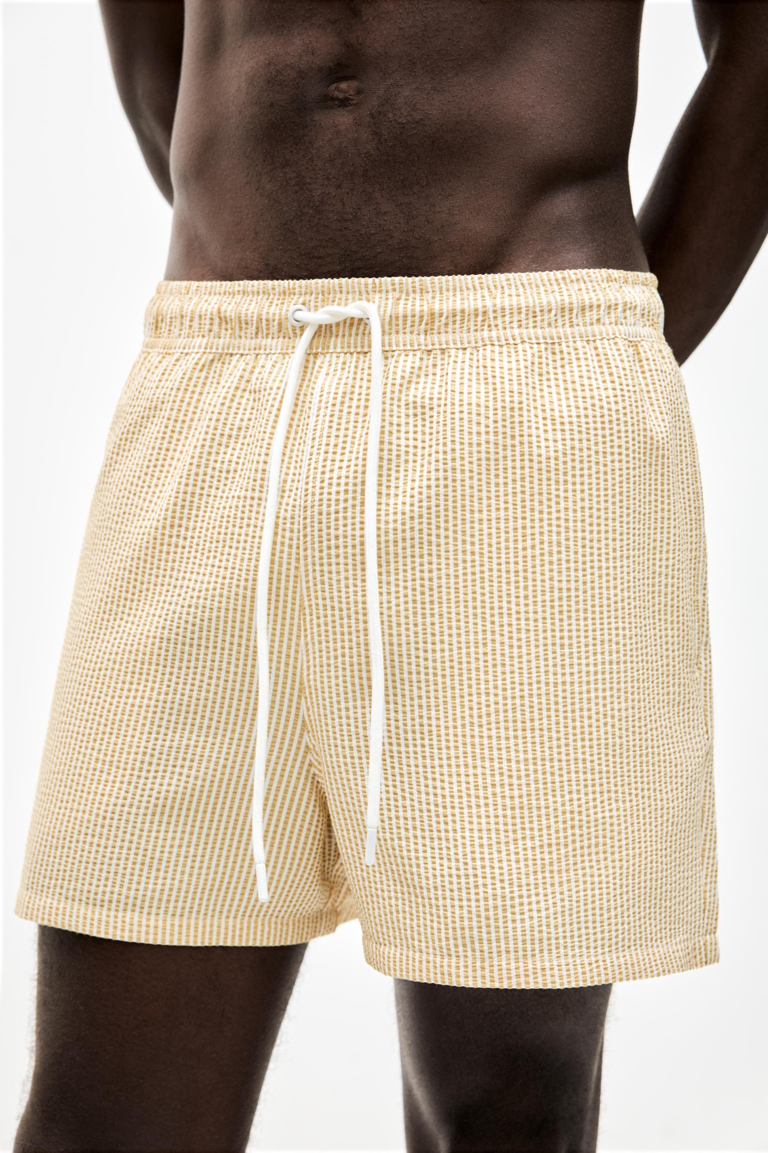 Striped seersucker swimming trunks Product Image