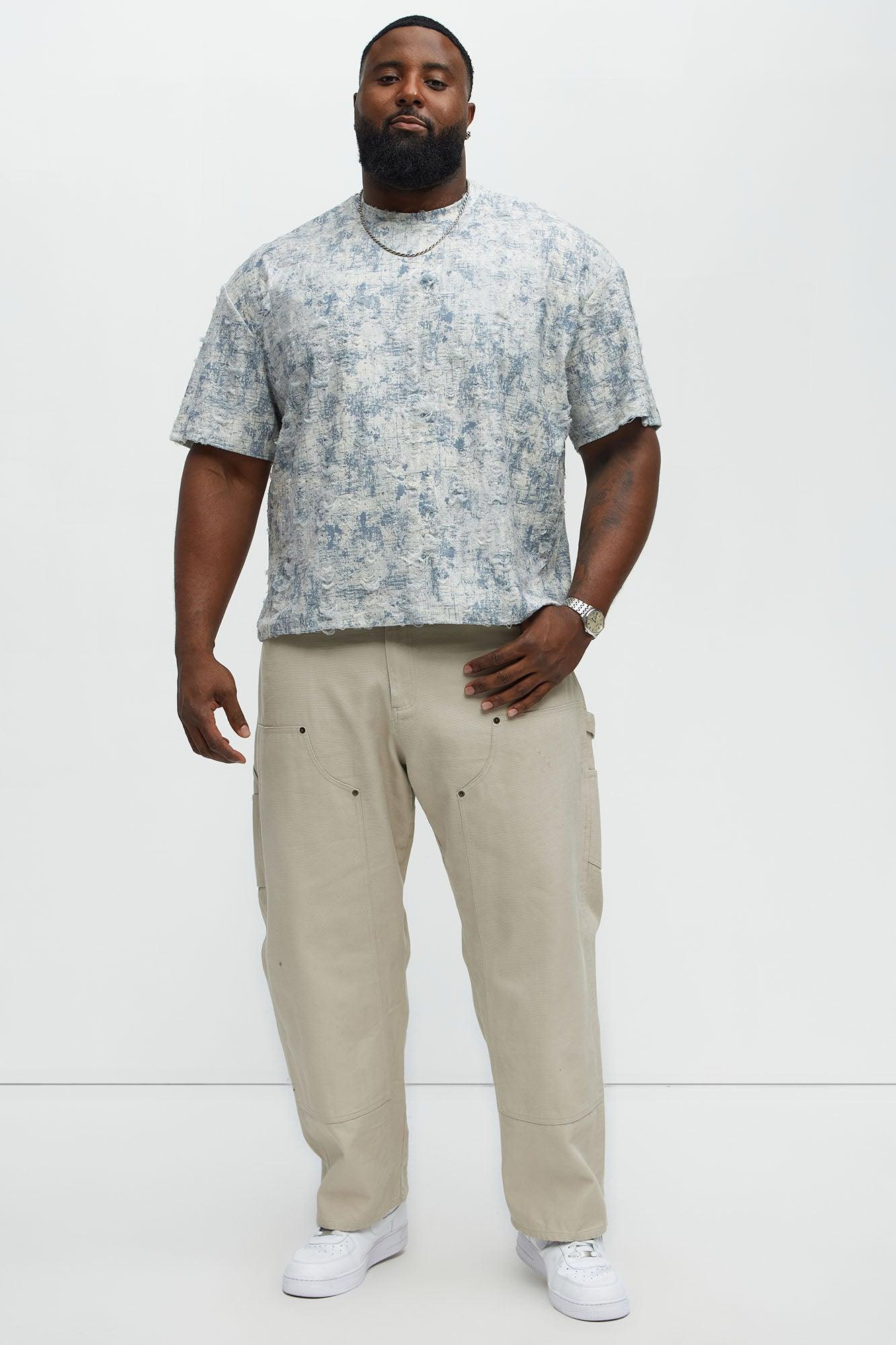 Distressed Relaxed Short Sleeve Tee Shirt - Cream Male Product Image