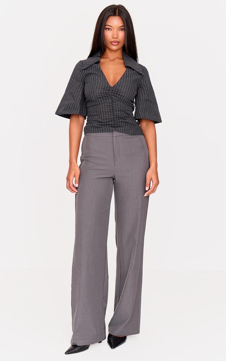 Charcoal Pinstripe Fitted Boxy Sleeve Shirt Product Image