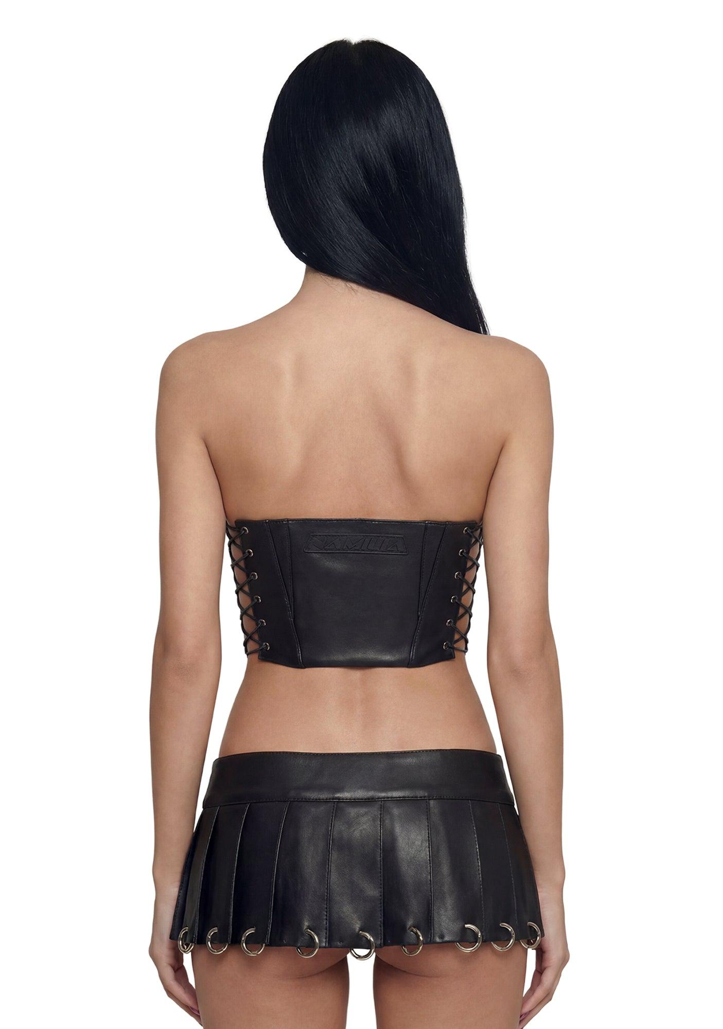 Women's Leather Moto Cone Top Vogue Corset - Black Product Image