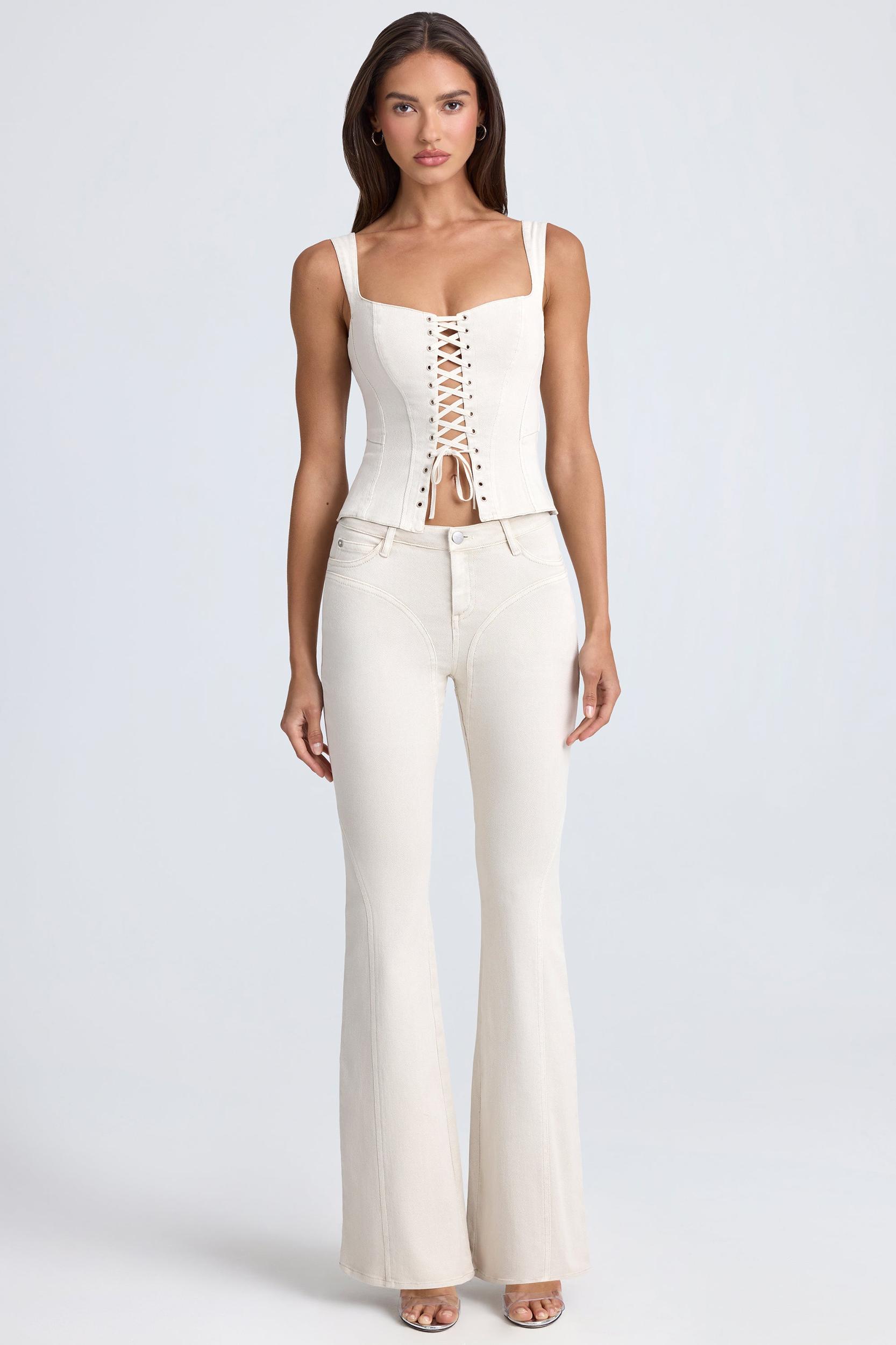 Mid-Rise Flared Jeans in Ecru Product Image