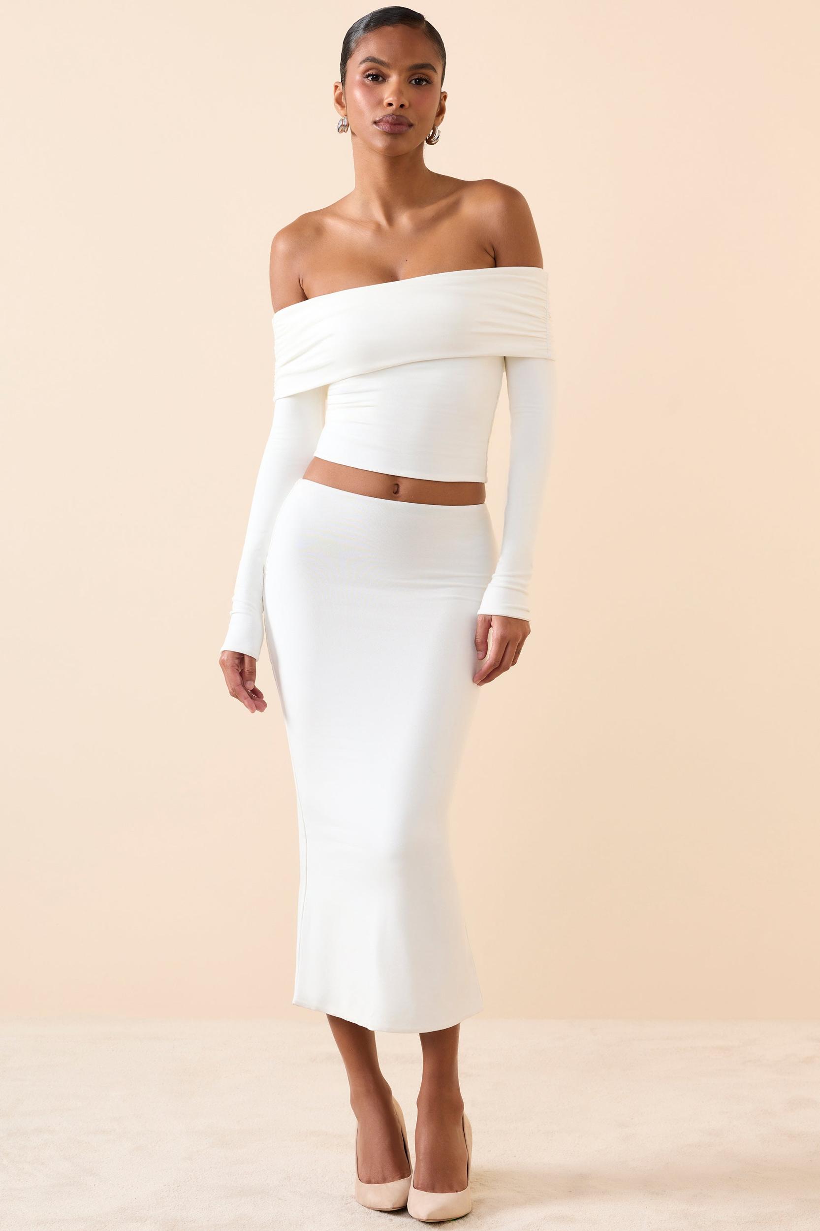 Modal Mid-Rise Midaxi Skirt in White Female Product Image