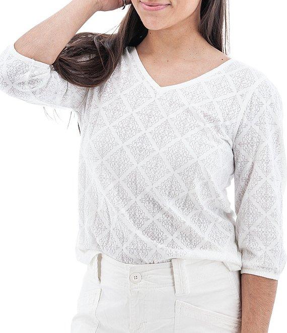 Aventura Maitland Organic Cotton Blend Burnout Single Knit Jersey V-Neck 3/4 Sleeve Top Product Image