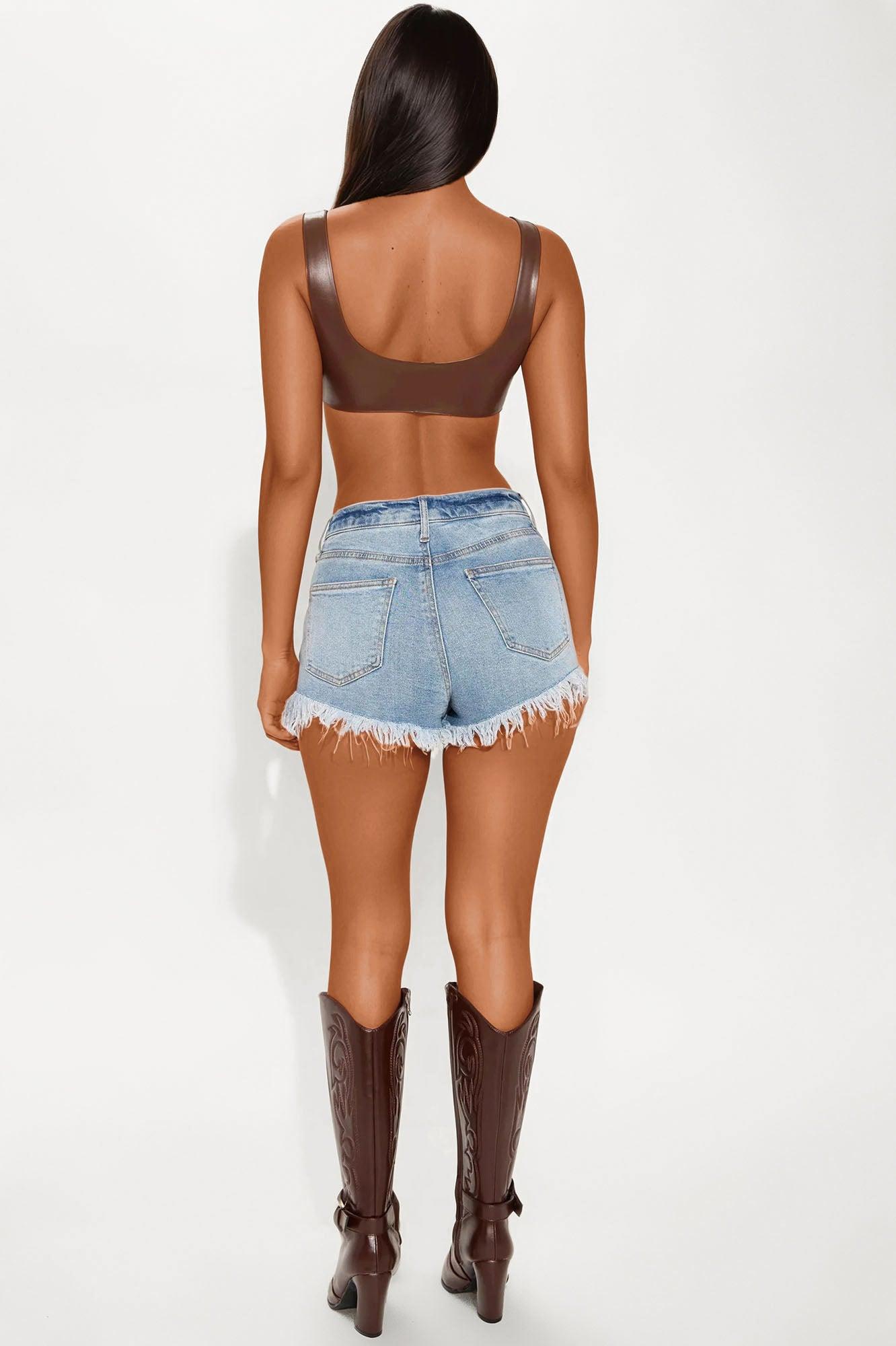 Tied Up Faux Leather Bra Top - Brown Female Product Image