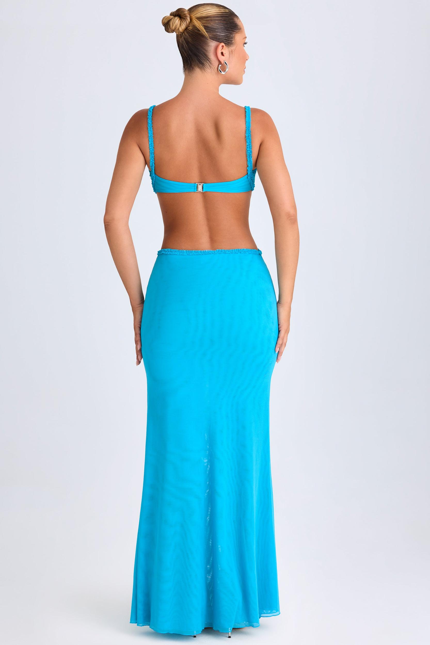 Ruffle-Appliqué Cut-Out Maxi Dress in Aqua Blue Product Image