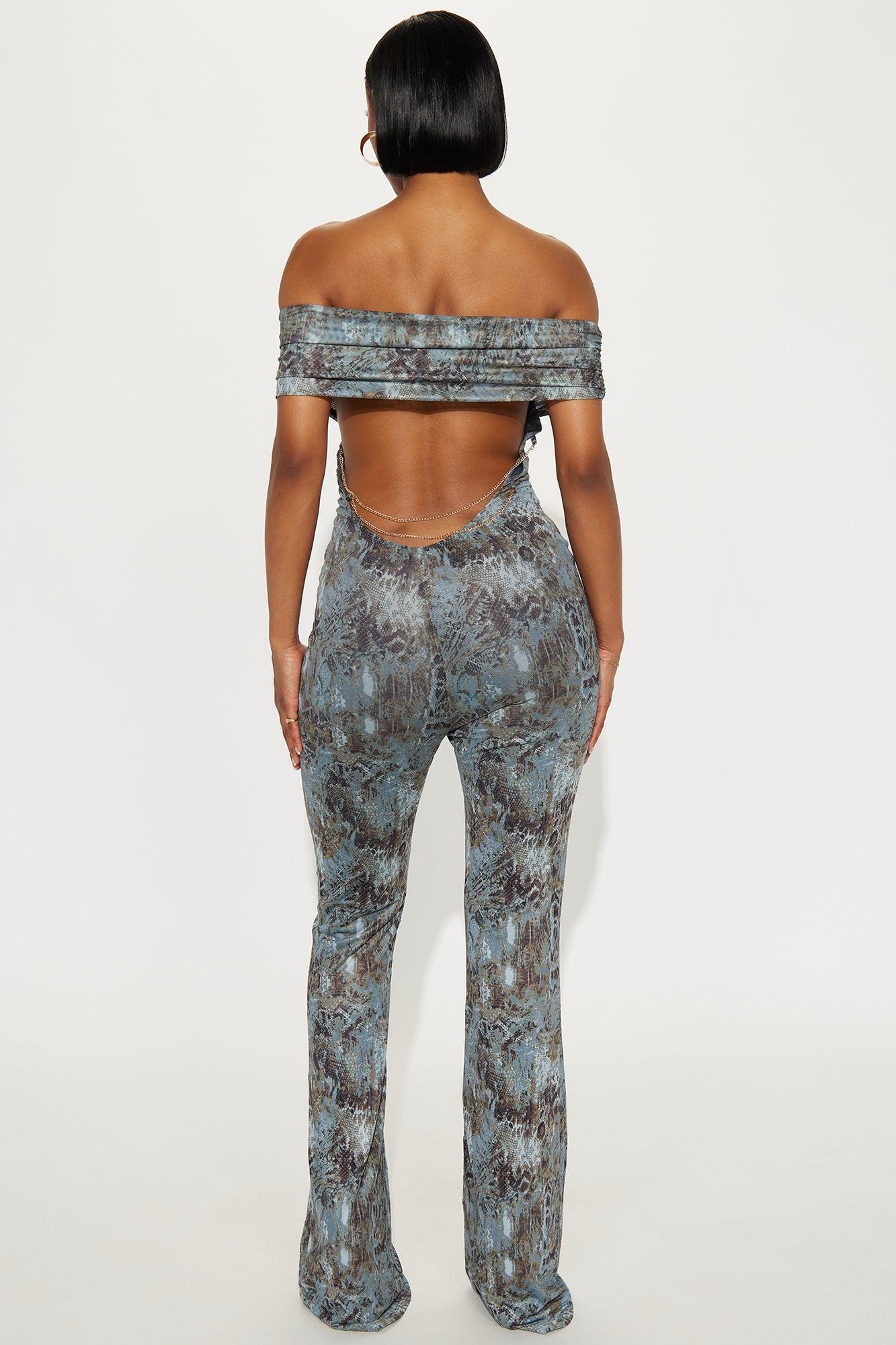 Ivy Animal Print Mesh Jumpsuit - Grey/combo Product Image