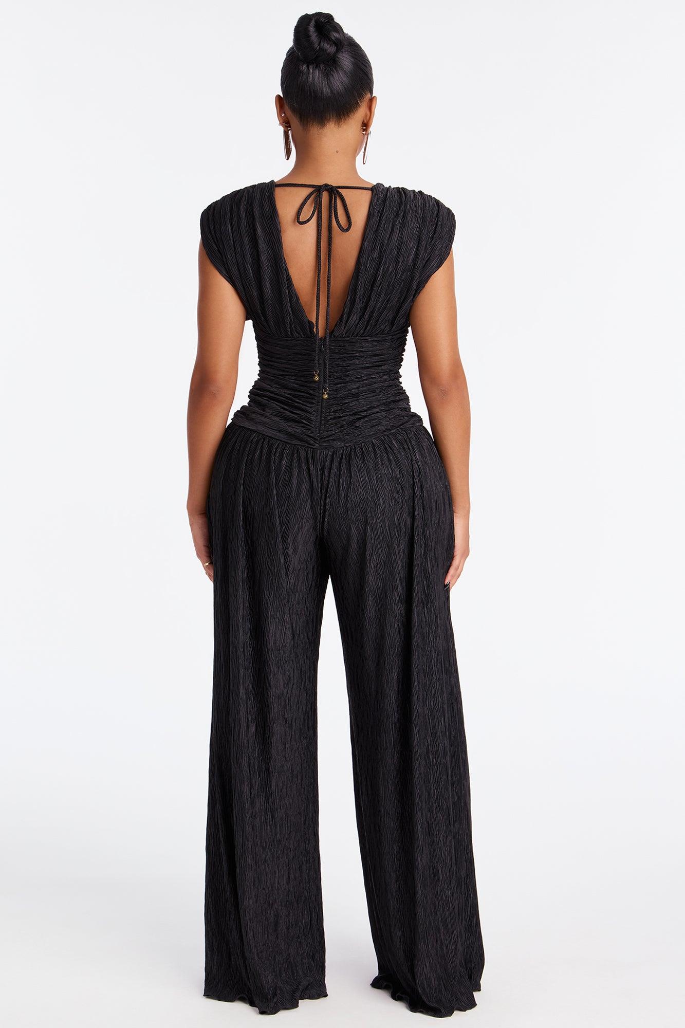 Karime Textured Wide Leg Jumpsuit - Black Female Product Image
