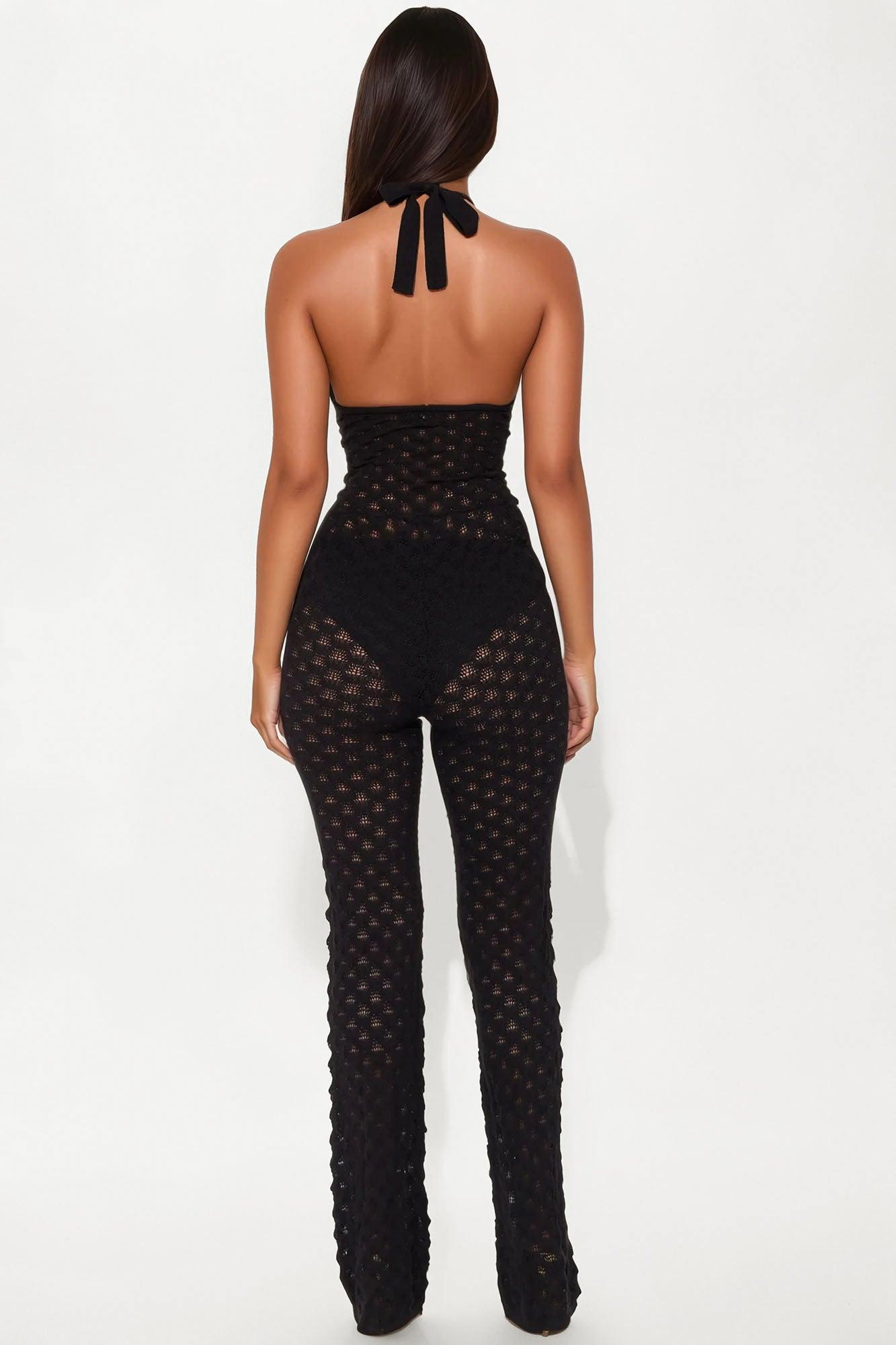 Feeling Beachy Crochet Jumpsuit - Black Female Product Image