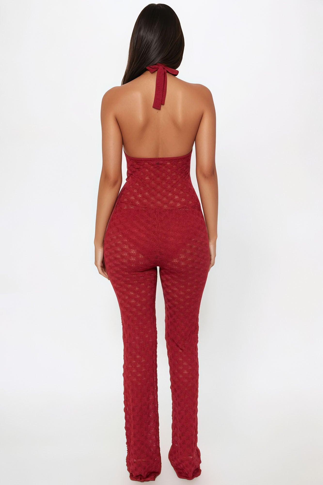 Feeling Beachy Crochet Jumpsuit - Rust Female Product Image
