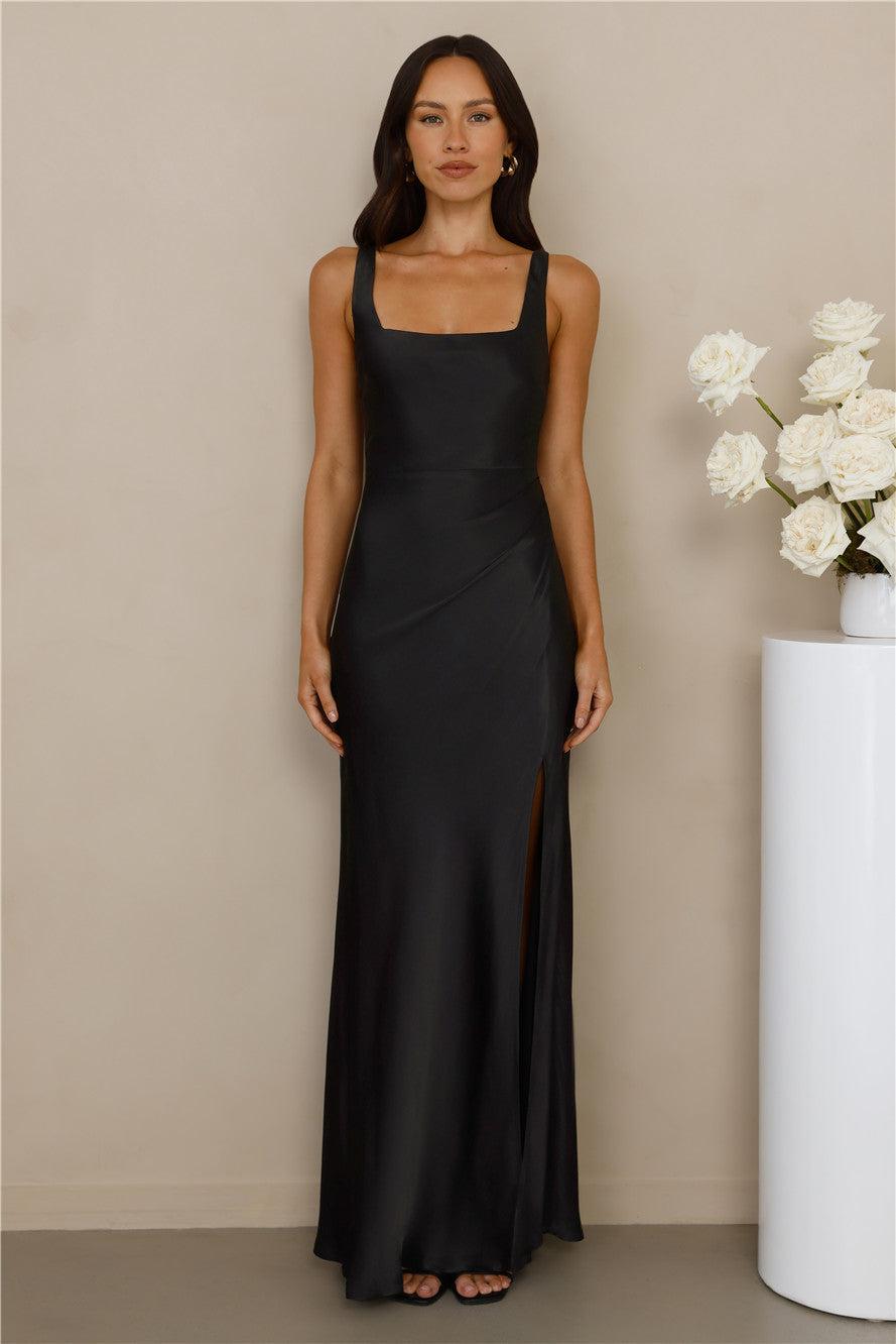 The Evelina Satin Maxi Dress Black Product Image