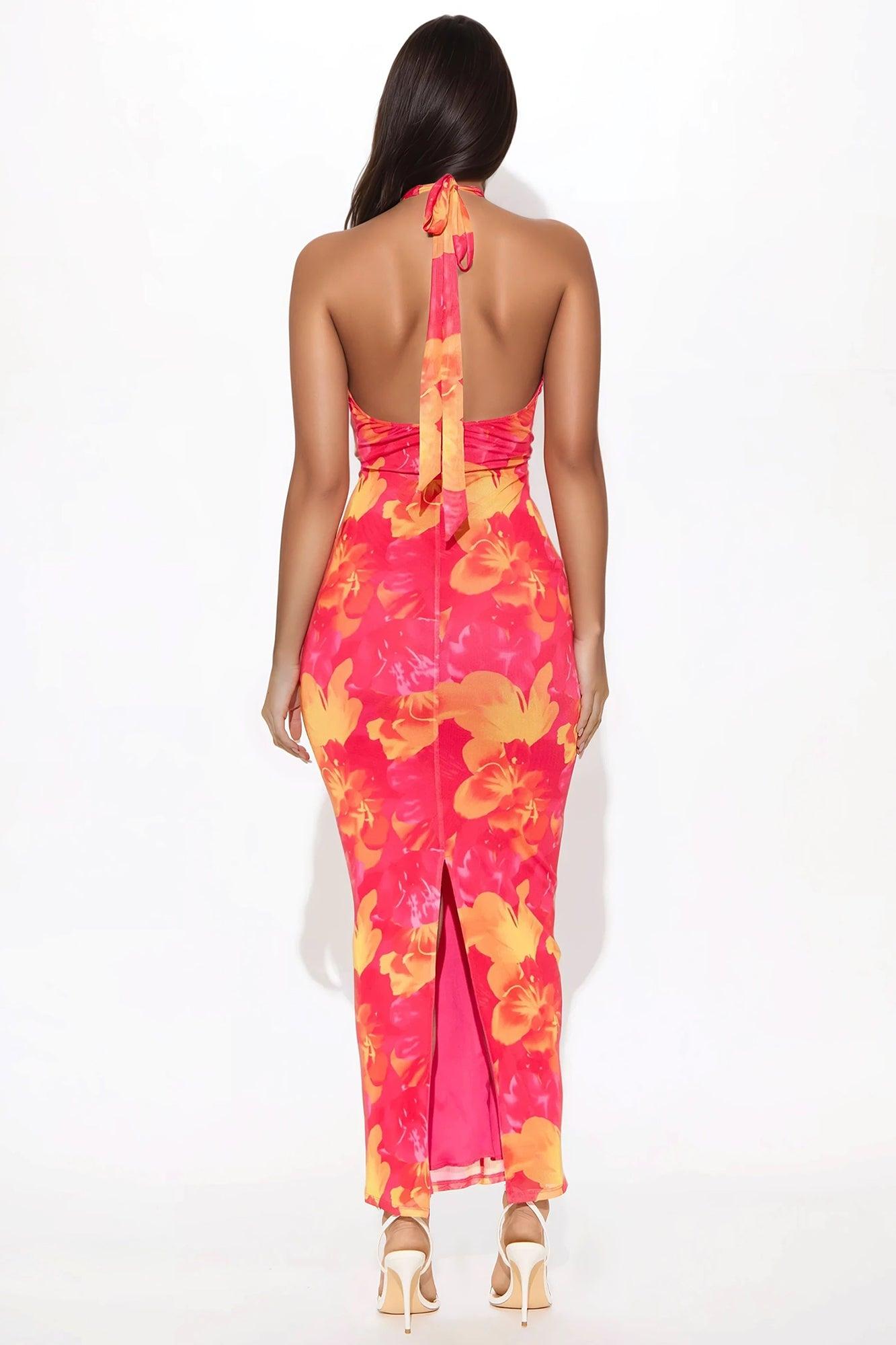 Beat The Heat Mesh Maxi Dress - Hot Pink/combo Product Image