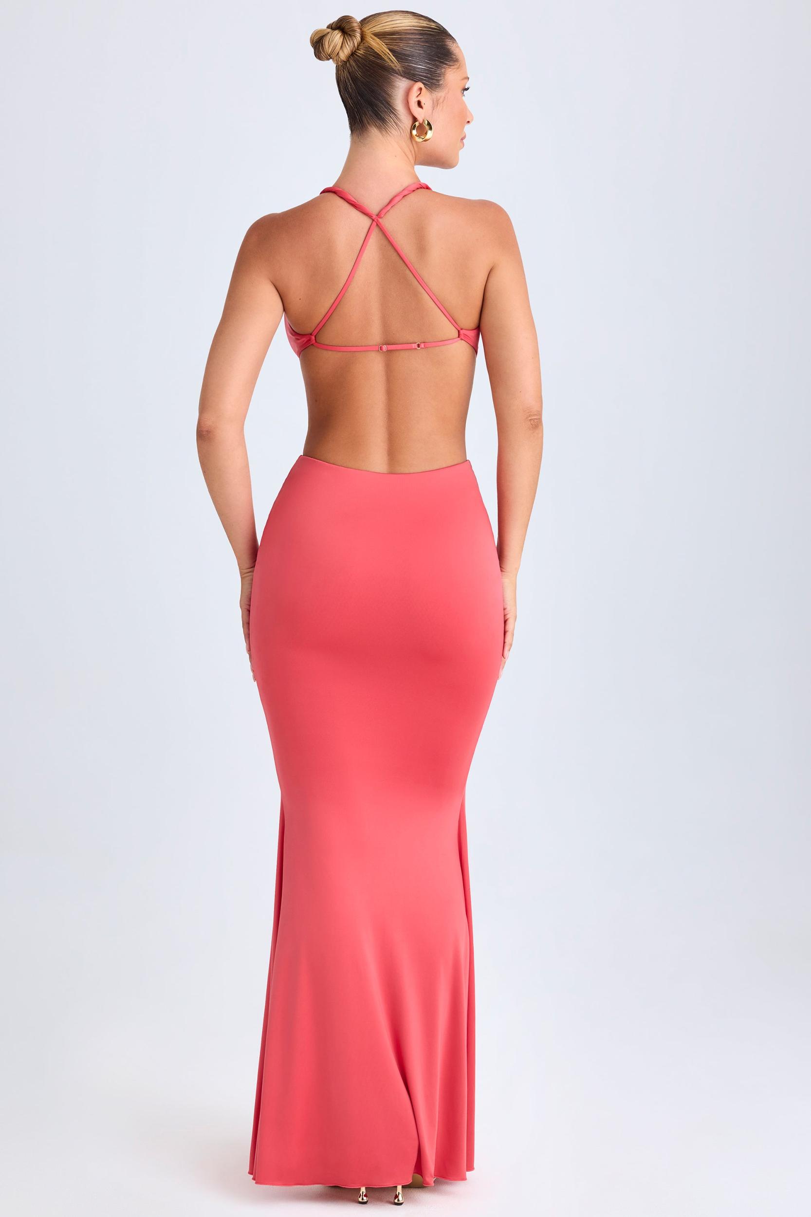 Hardware Detail Cut-Out Halterneck Maxi Dress in Coral Product Image