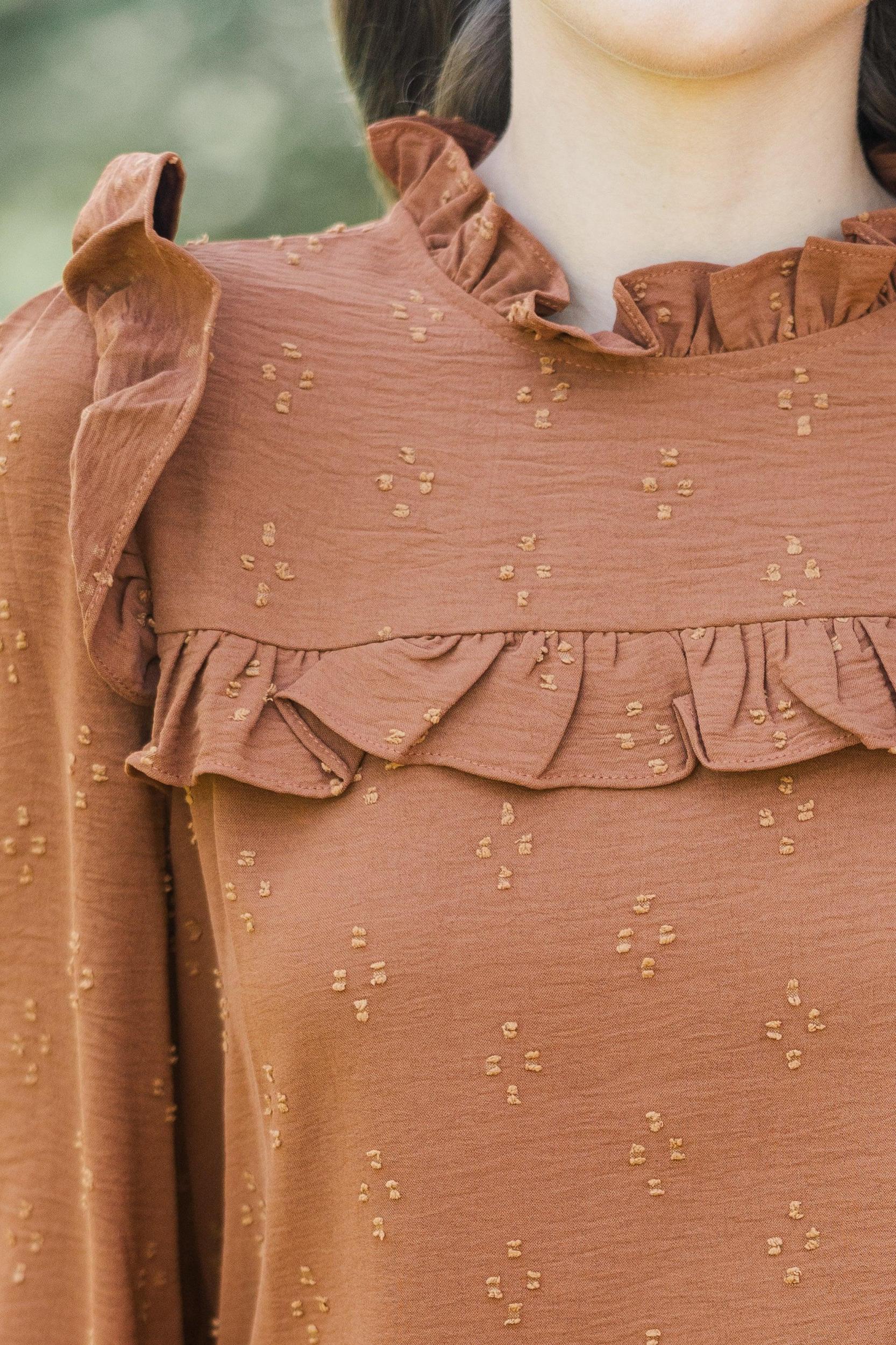 Romantic History Brown Ruffled Blouse Female Product Image