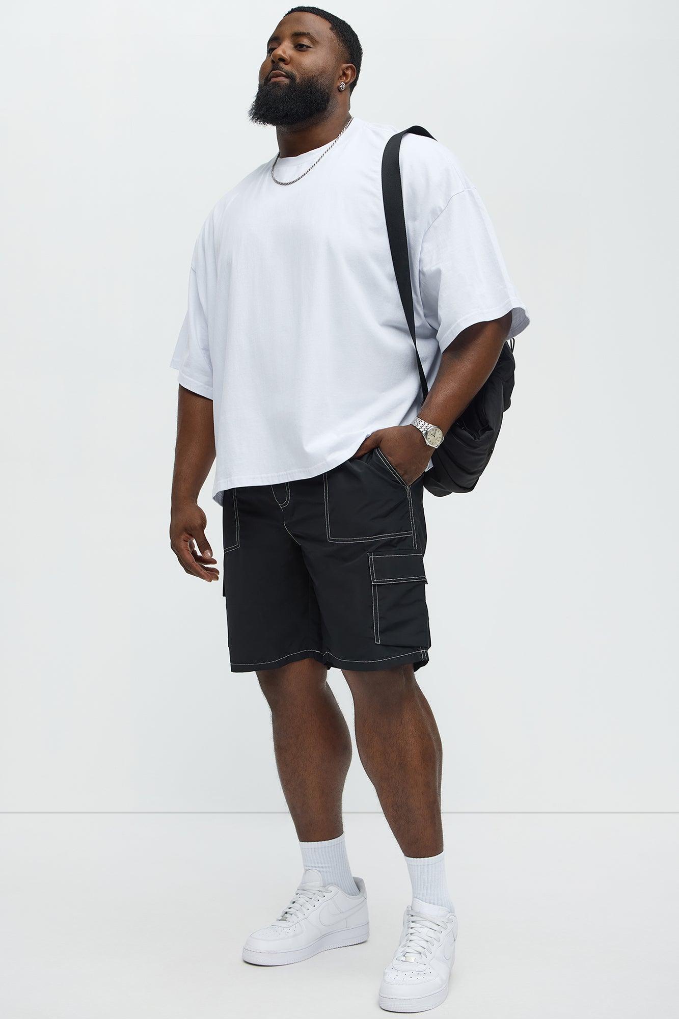 Contrast Stitch Nylon Cargo Short - Black Product Image