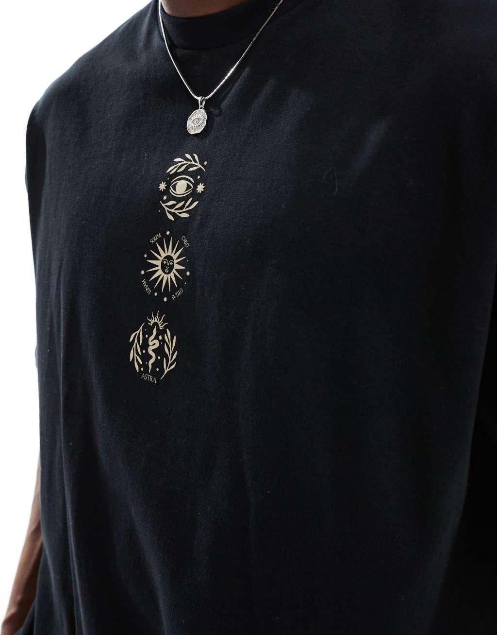 ASOS DESIGN oversized t-shirt in black with celestial chest print Product Image