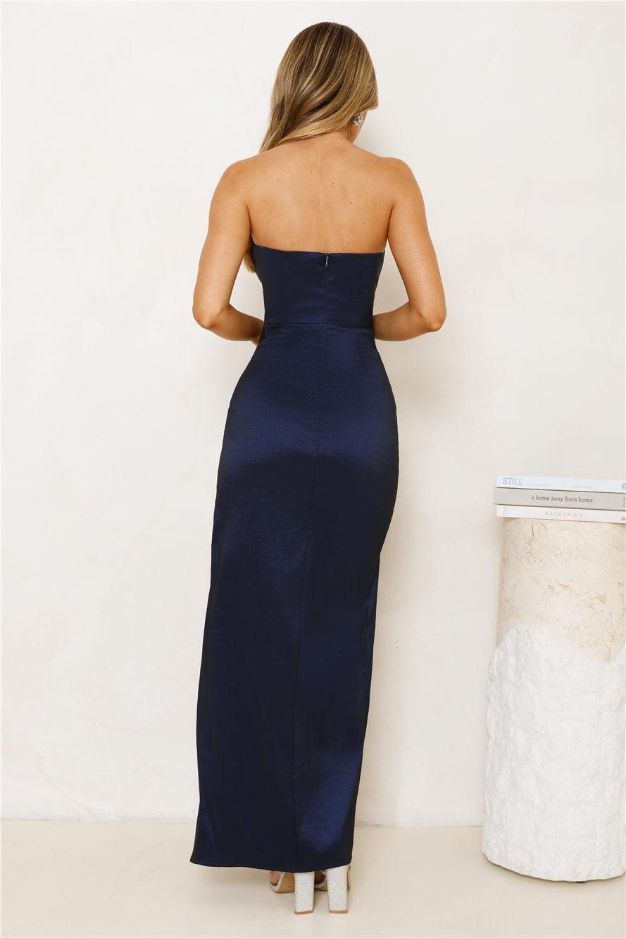 Soulmate Magic Strapless Satin Maxi Dress Navy Product Image