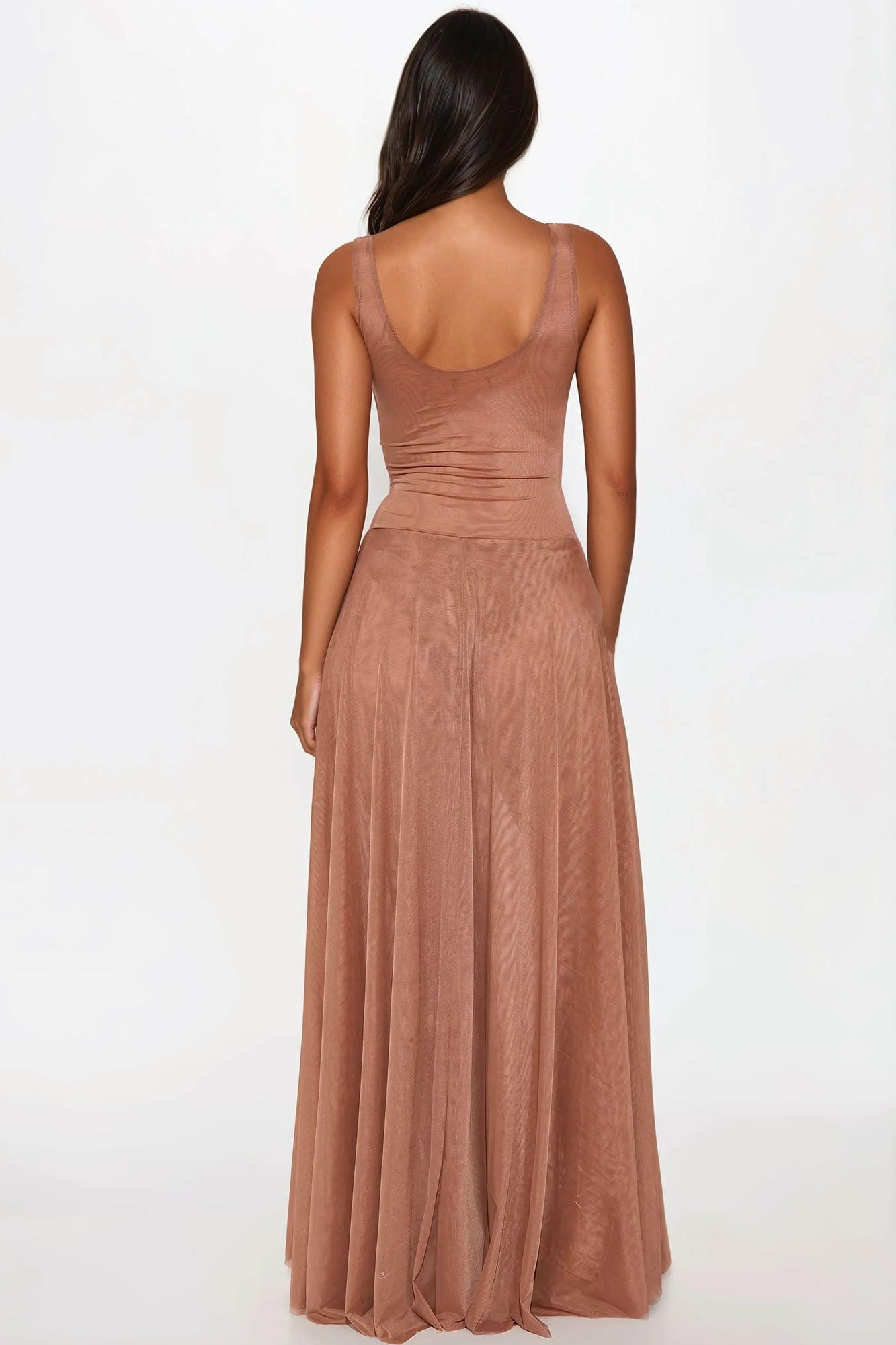 Bungalow Sheer Mesh Maxi Dress - Cognac Product Image