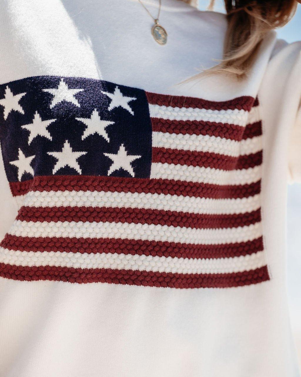 Ivory American Flag Pullover Sweater Product Image