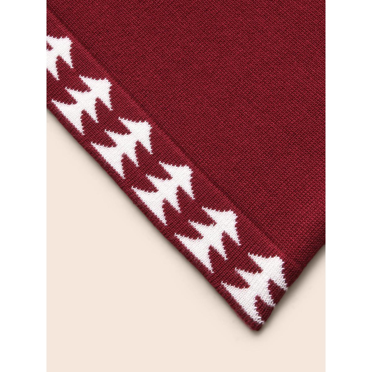 Plus Size Holiday Pattern Hem Lapel Collar Knit Cardigan Burgundy Women Casual Loose Long Sleeve Everyday Cardigans BloomChic 14-16/1X Product Image