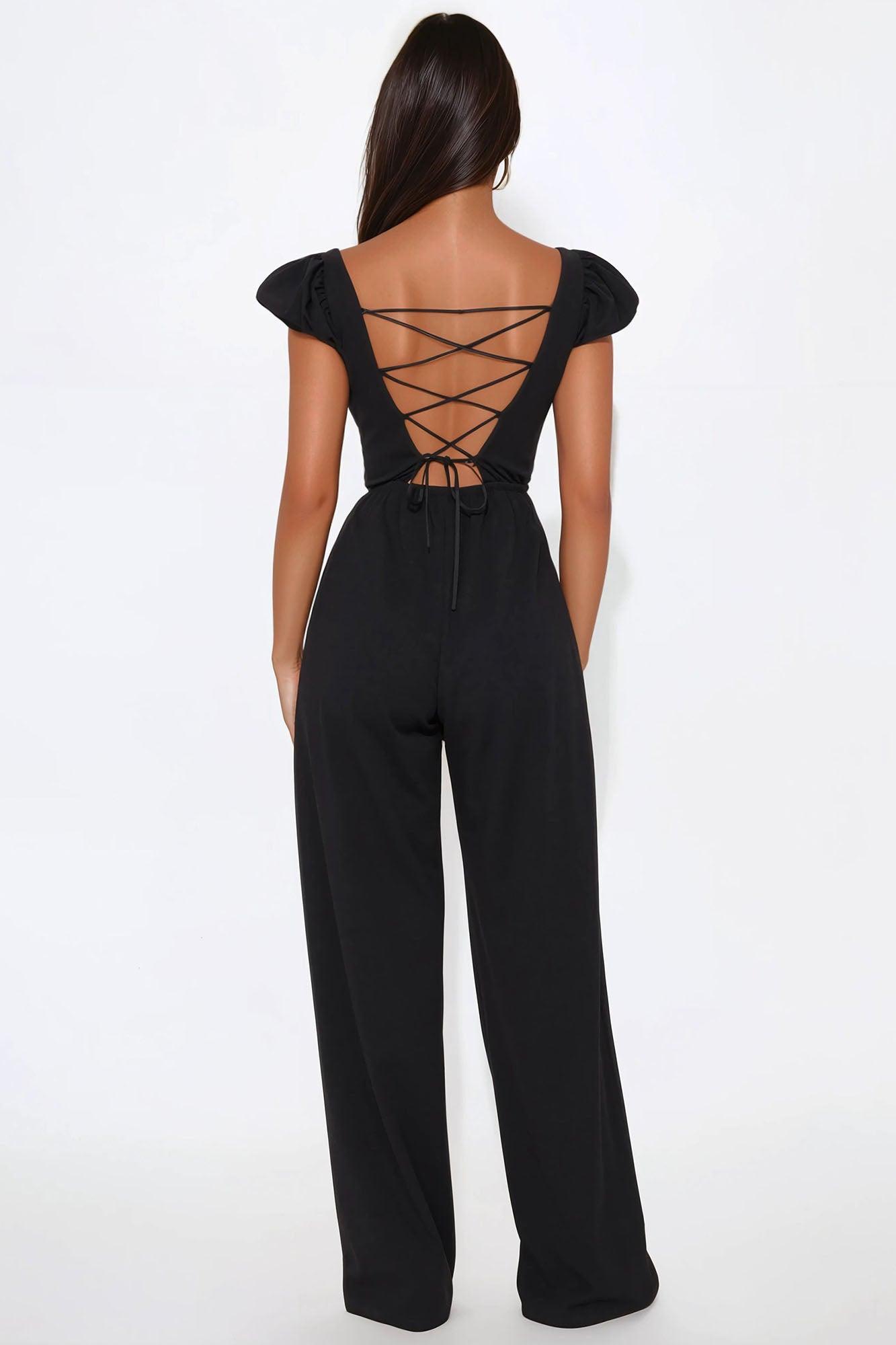 Nola Crepe Wide Leg Jumpsuit - Black Product Image