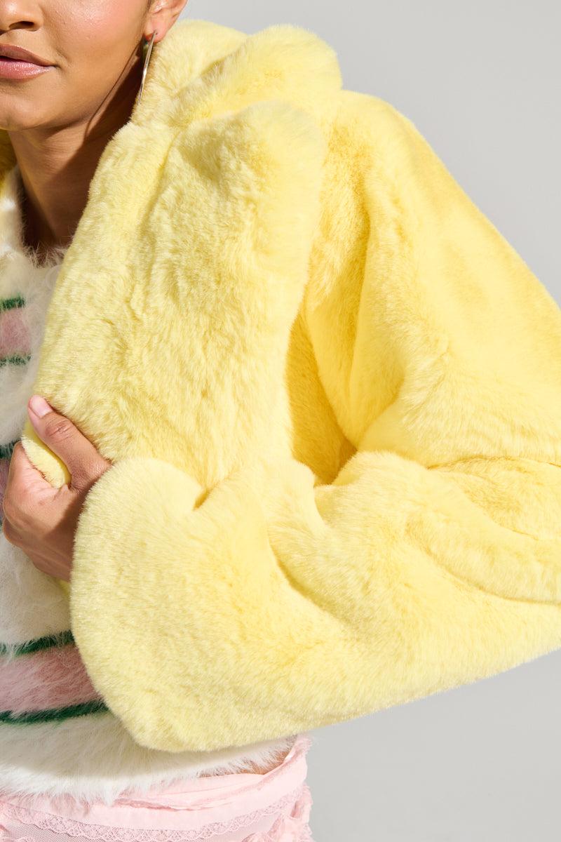 POPPY CROPPED FUR COAT IN YELLOW Product Image