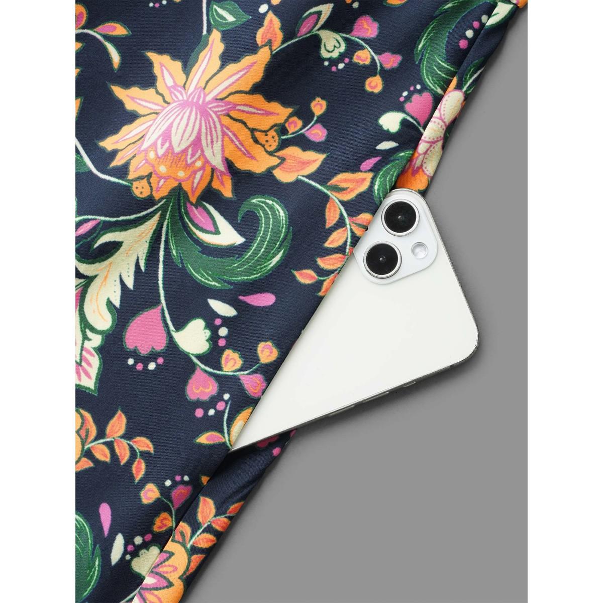 Plus Size Square Neck Floral Boho Print Midi Dress Black Women Resort Ruffles Square Neck Long Sleeve Curvy BloomChic 10/M Product Image