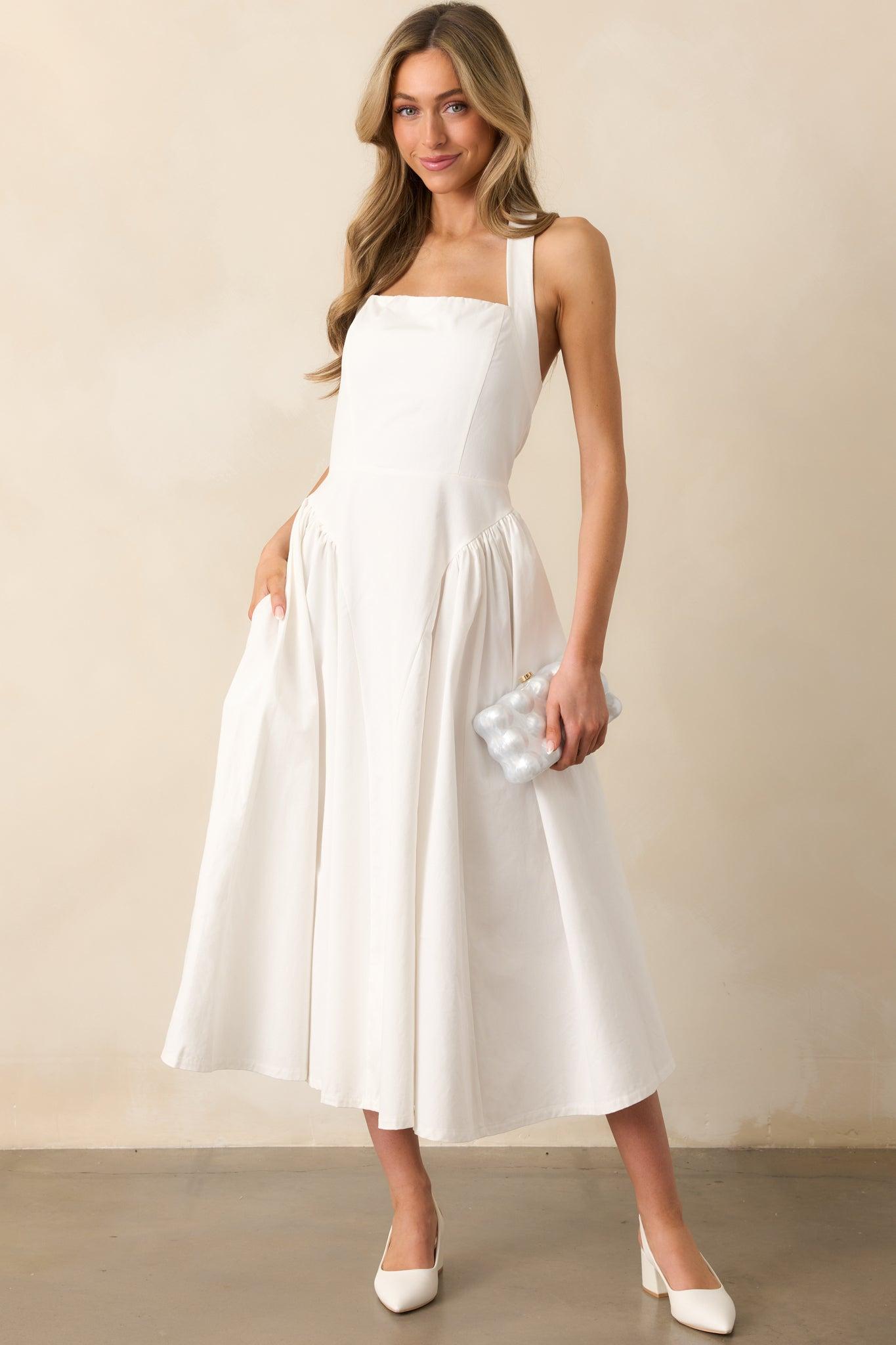 The Sweetest Thing White Cotton Halter Drop Waist Maxi Dress Product Image
