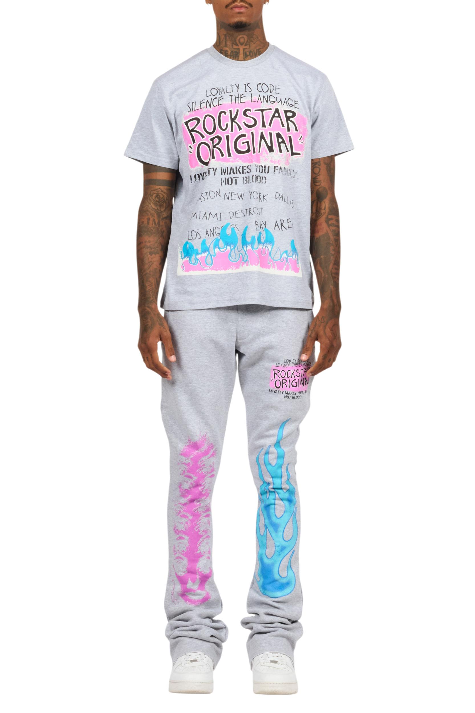 Beno Heather Grey T-Shirt/Stacked Flare Track Set Male Product Image