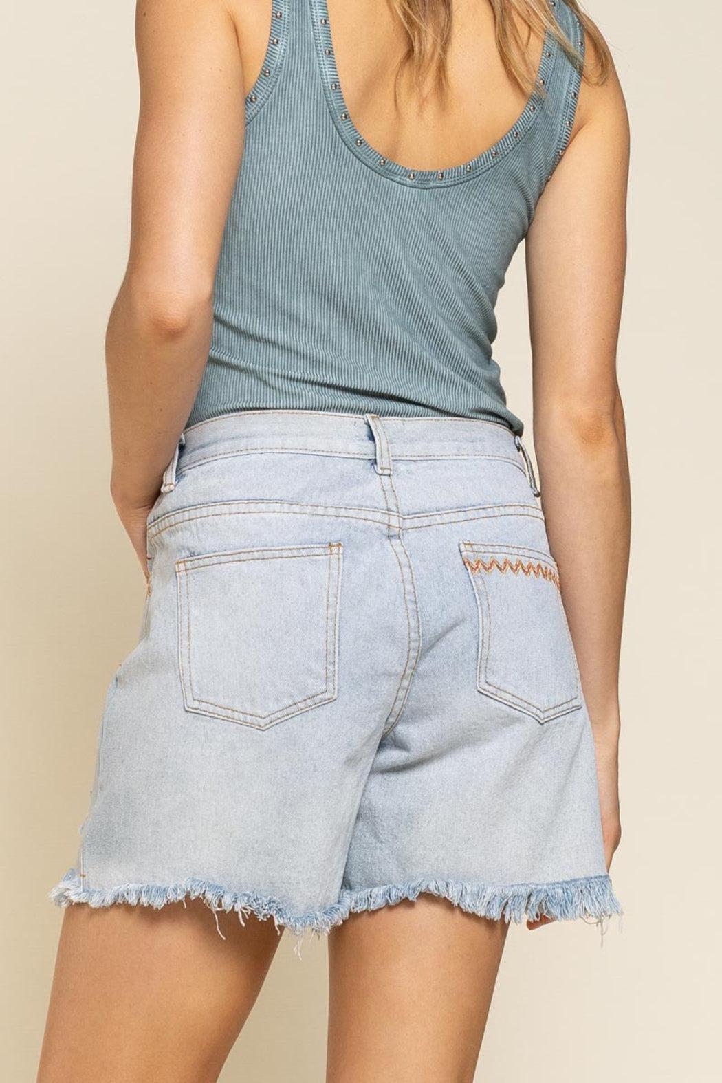 Embroidered Denim Mid Shorts Product Image