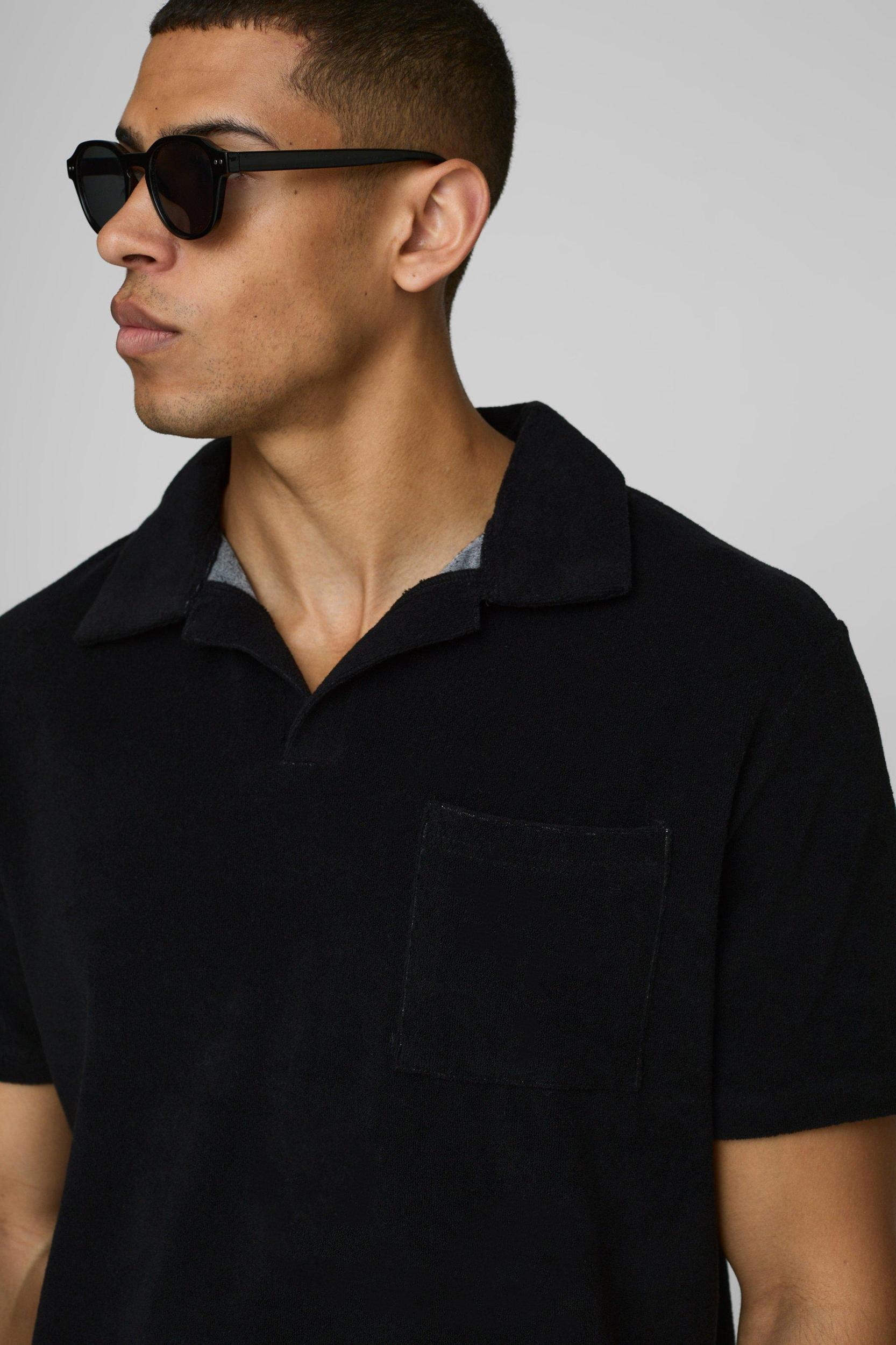 Regular Pocket Detail Toweling Revere Polo | boohooMAN USA Product Image