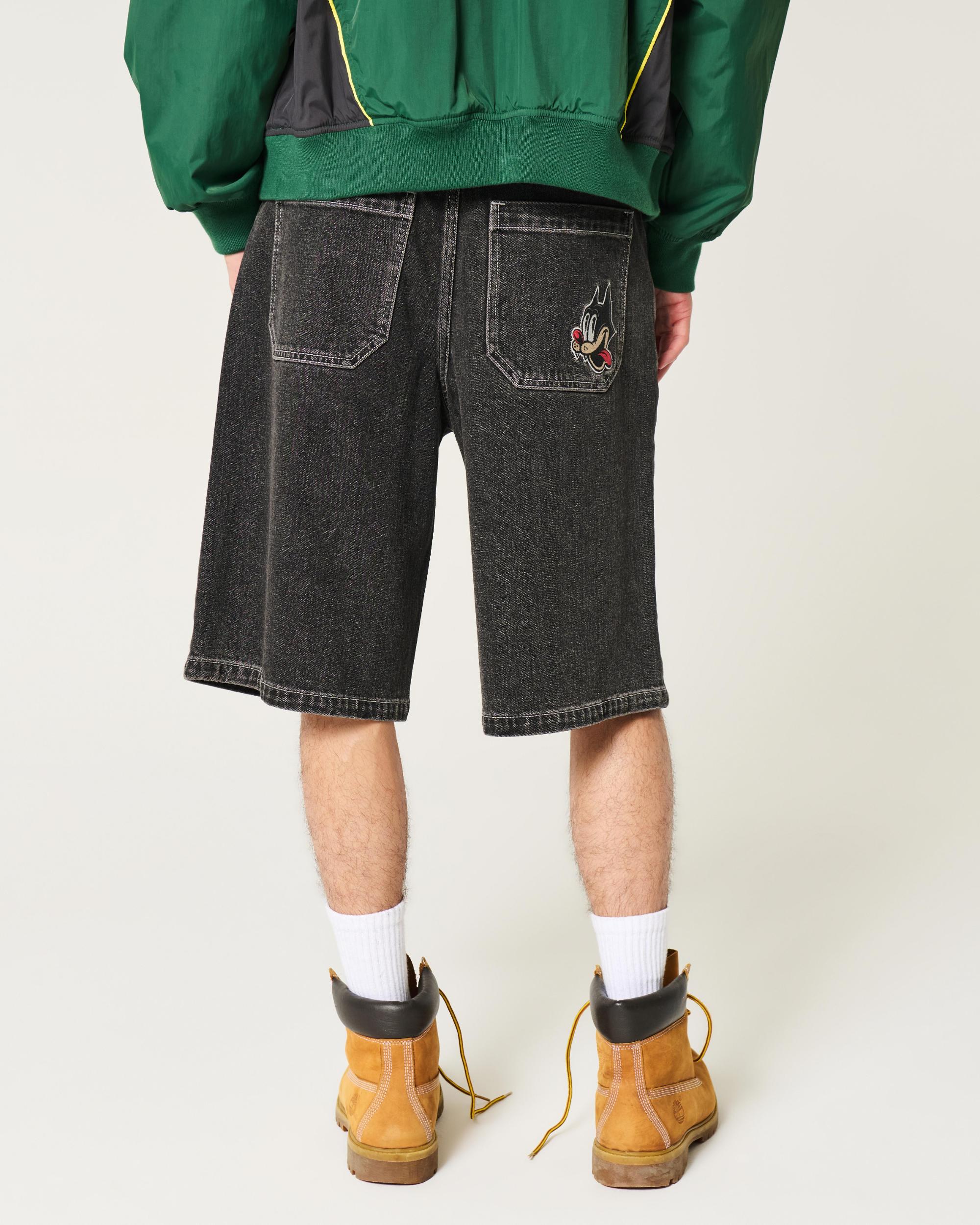 Below-the-Knee Washed Black Super Baggy Denim Shorts Product Image