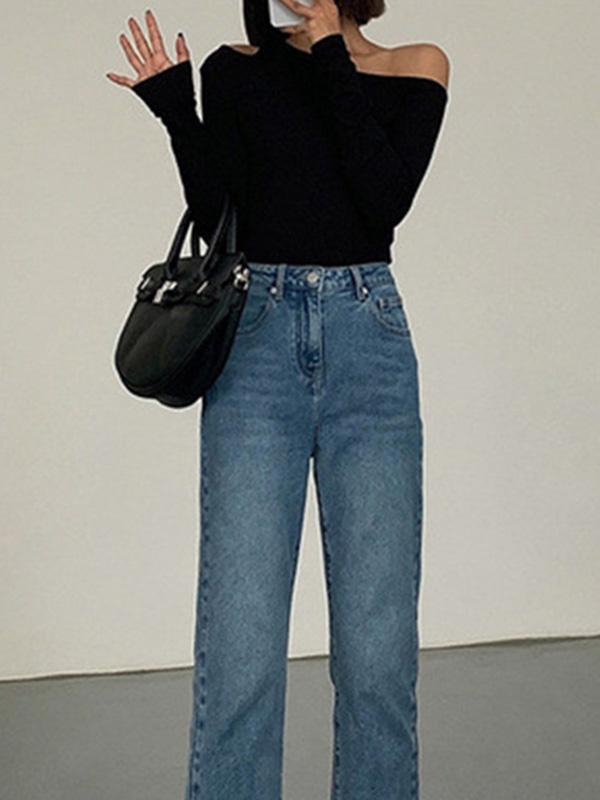 Long Sleeves Skinny Asymmetric Hollow Solid Color Split-Joint One-shoulder T-shirts Product Image