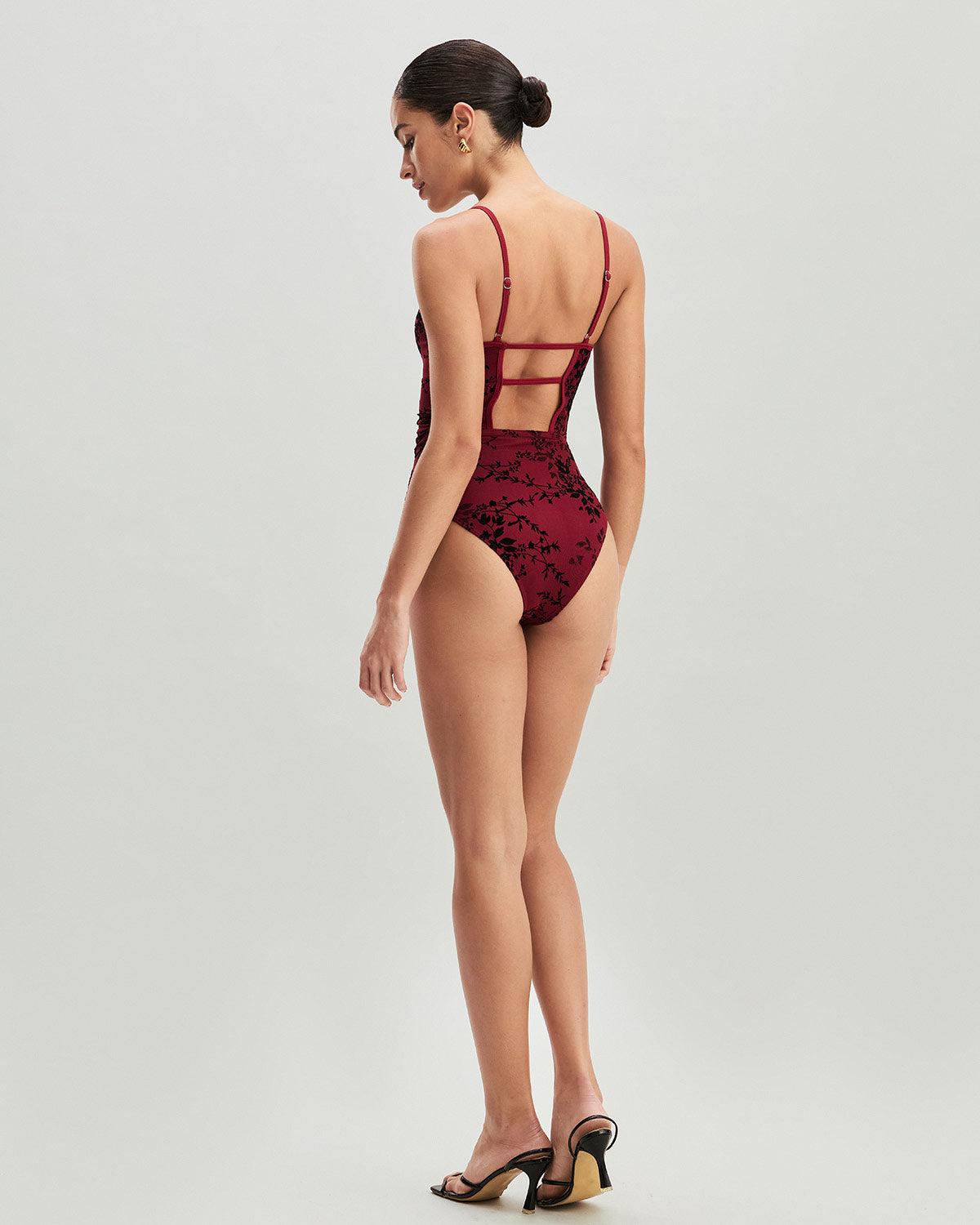 Red Floral One-Piece Swimsuit Product Image