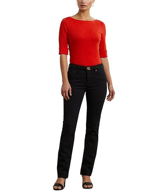 Lauren Ralph Lauren Petite Size Judy Solid Stretch-Infuse Cotton Boat Neck Tee Product Image