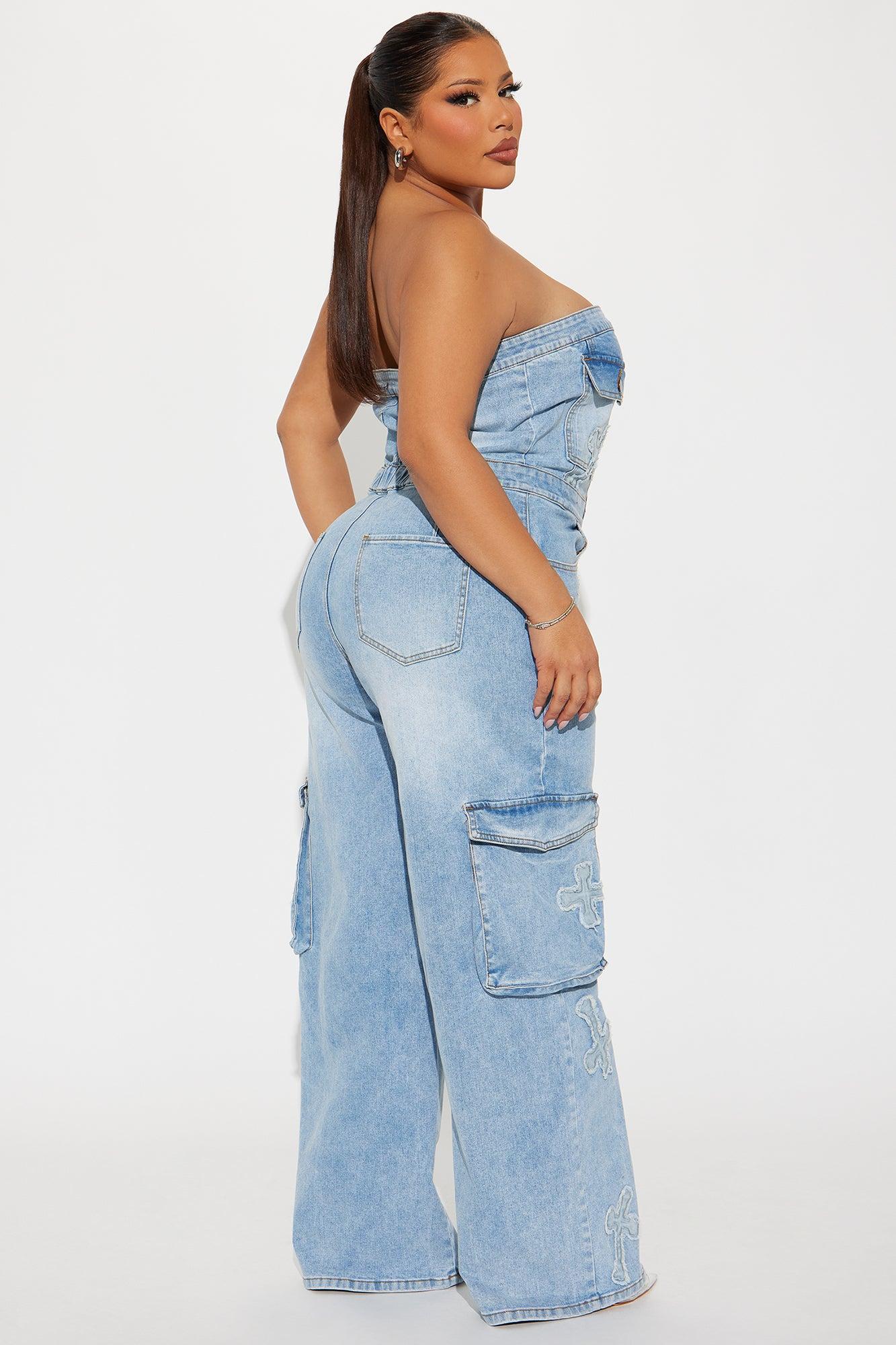 Never Cross Me Denim Jumpsuit - Light Wash Product Image
