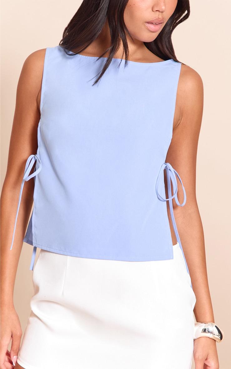 Sky Blue Woven Open Tie Side Long Top Product Image