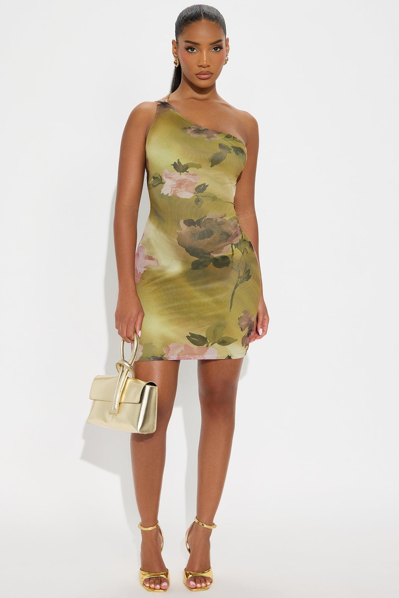 Dilly Dally Floral Mesh Mini Dress - Green/combo Female Product Image