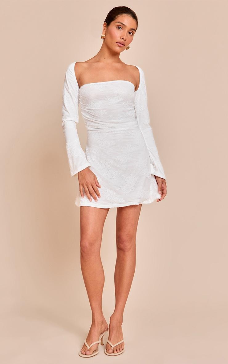 Petite White Lace Long Sleeve Dress Product Image