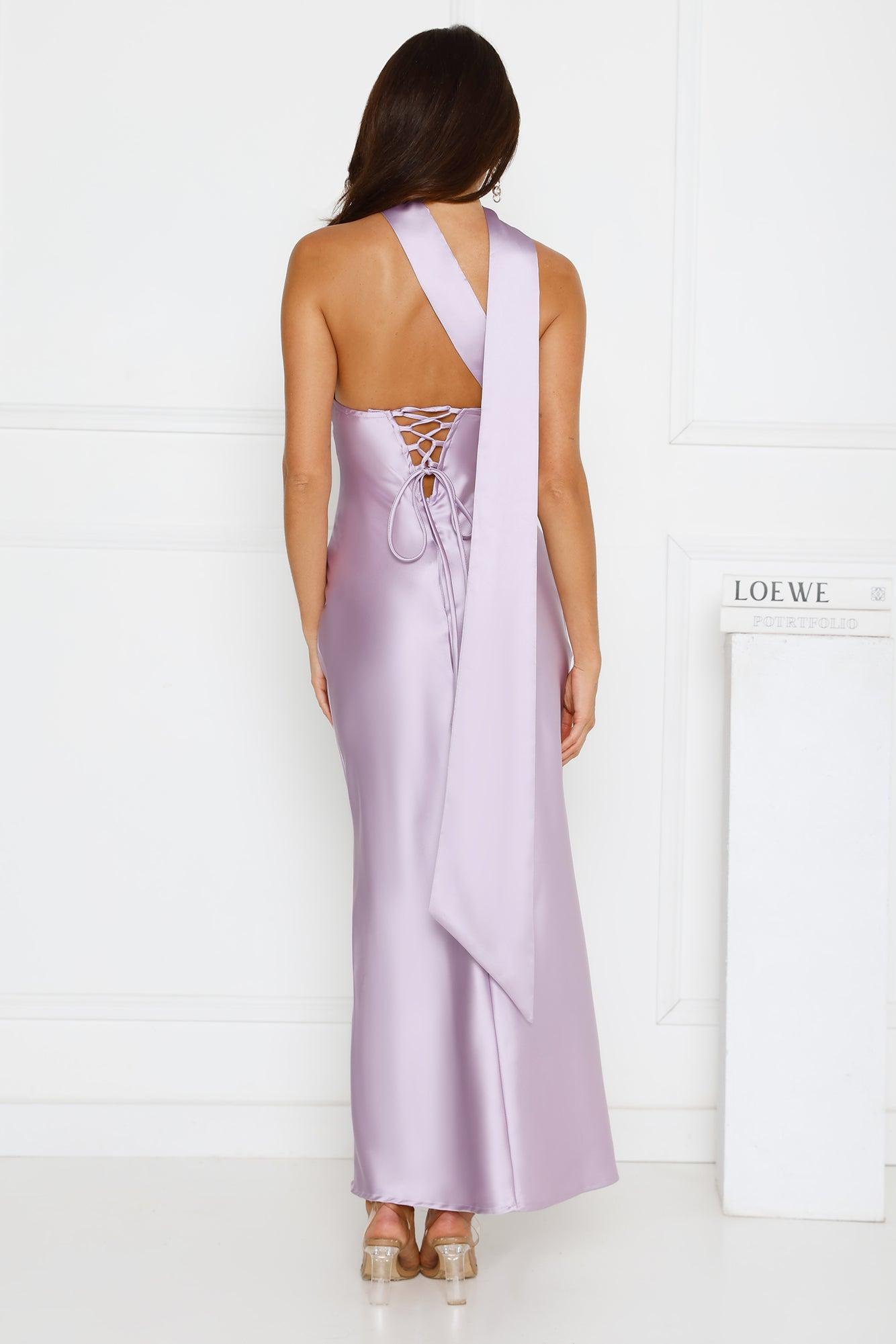 Be Noticed Strapless Satin Maxi Dress Lilac Product Image