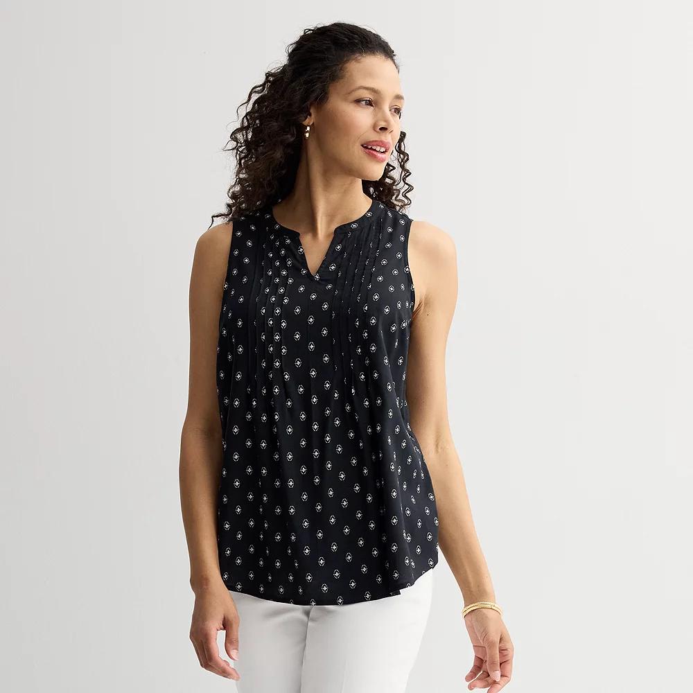 Women's Croft & Barrow® Pintuck Sleeveless Shell Top, Size: Small, Black Small Geo Product Image