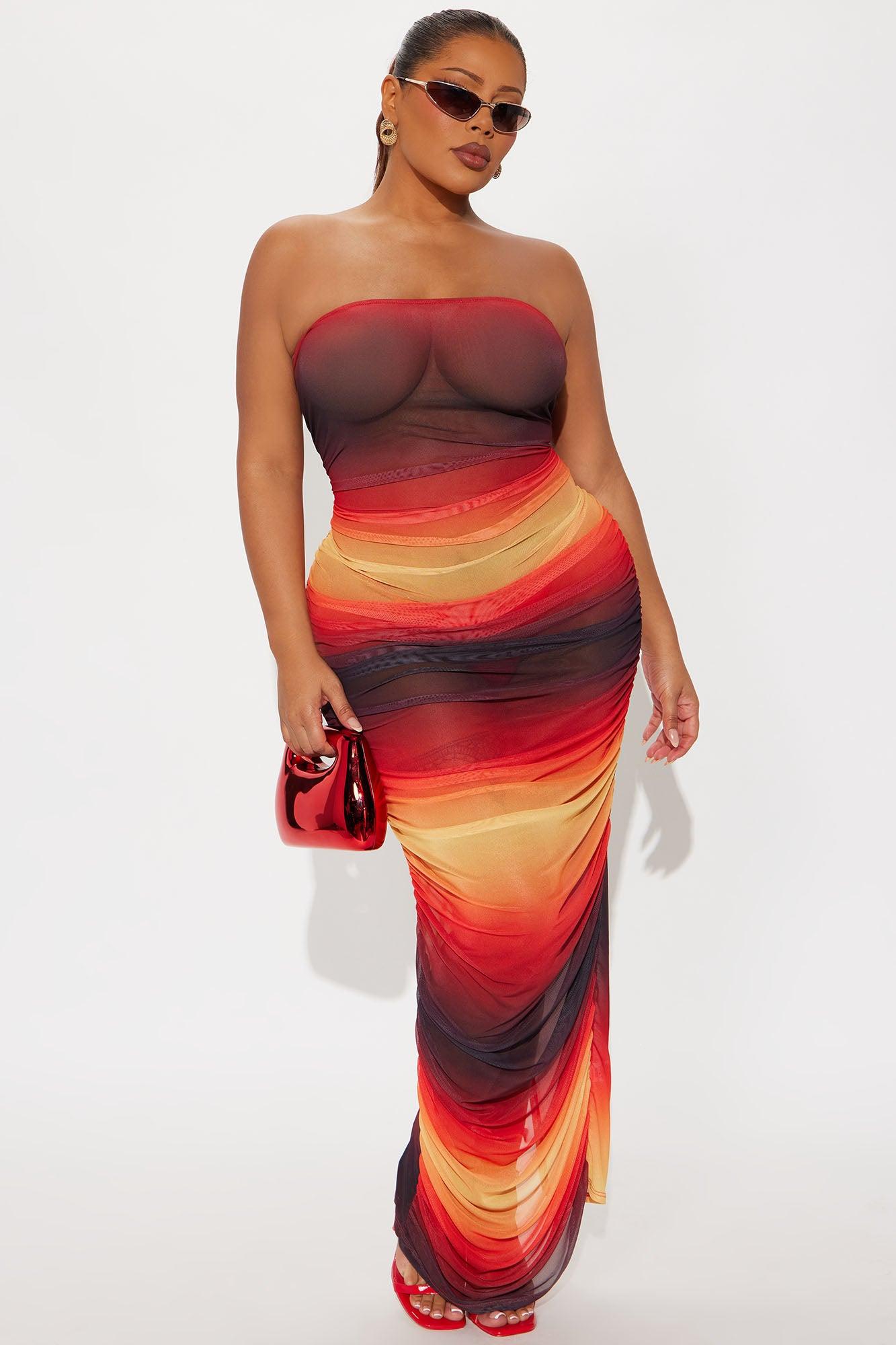 Sunset View Mesh Ruched Maxi Dress - Red/combo Female Product Image