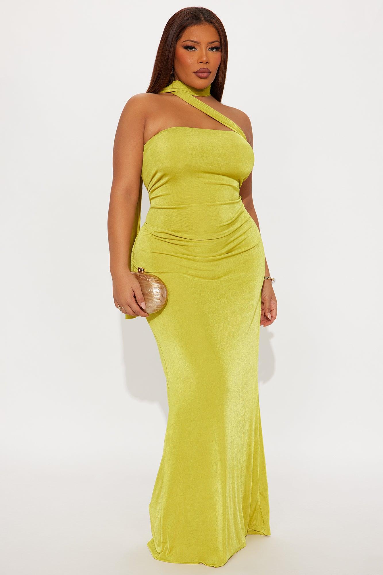 Mood Match Slinky Maxi Dress - Chartreuse Female Product Image