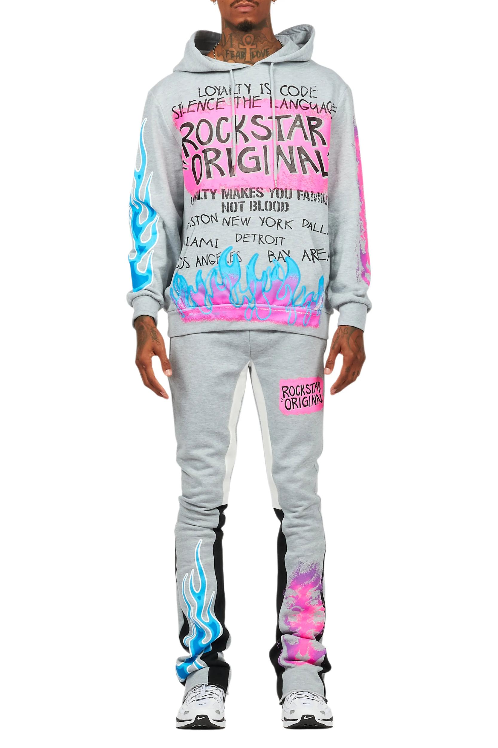 Beno Heather Grey Stacked Flare Hoodie Track Set Male Product Image