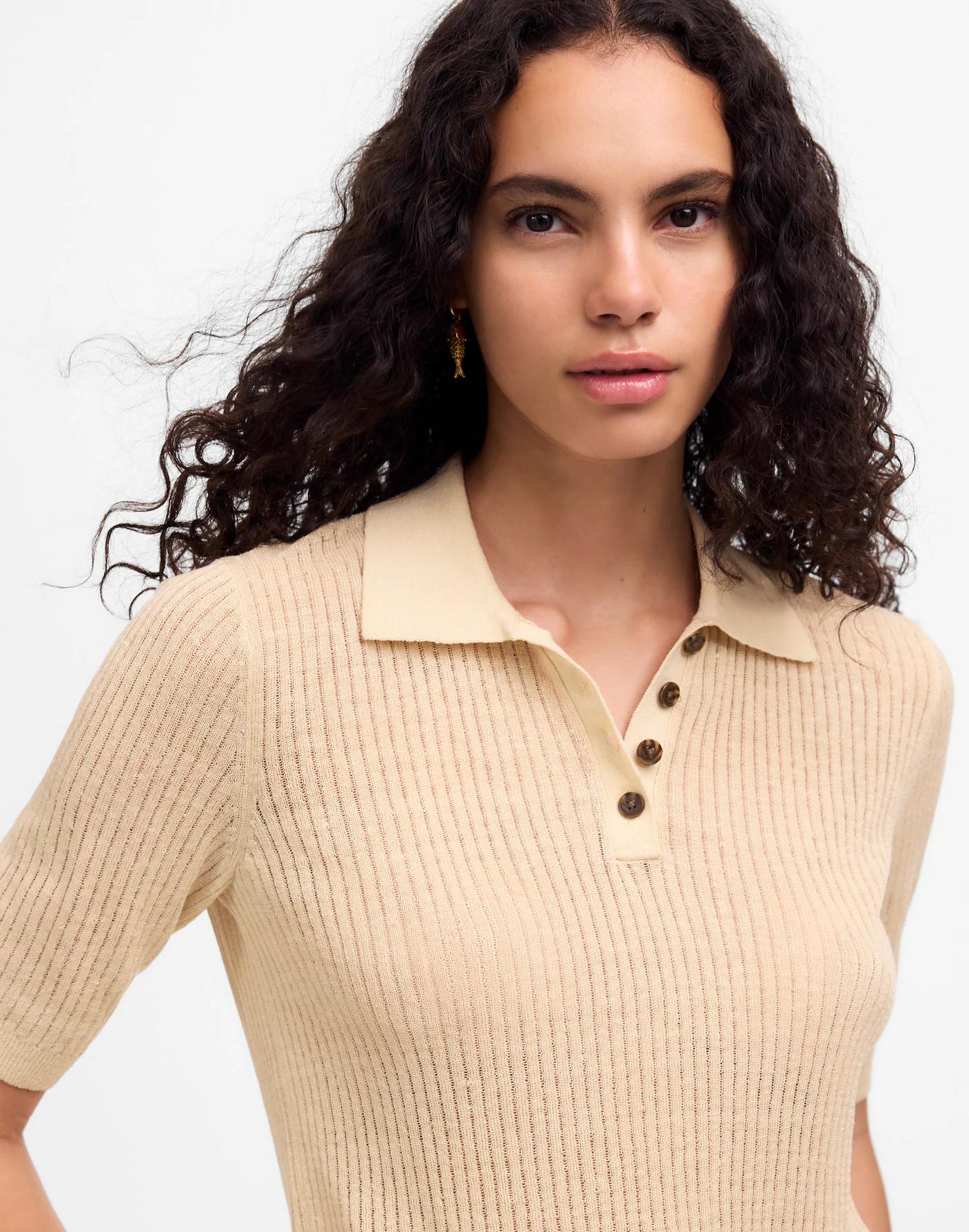 Short-Sleeve Polo Sweater Tee Product Image