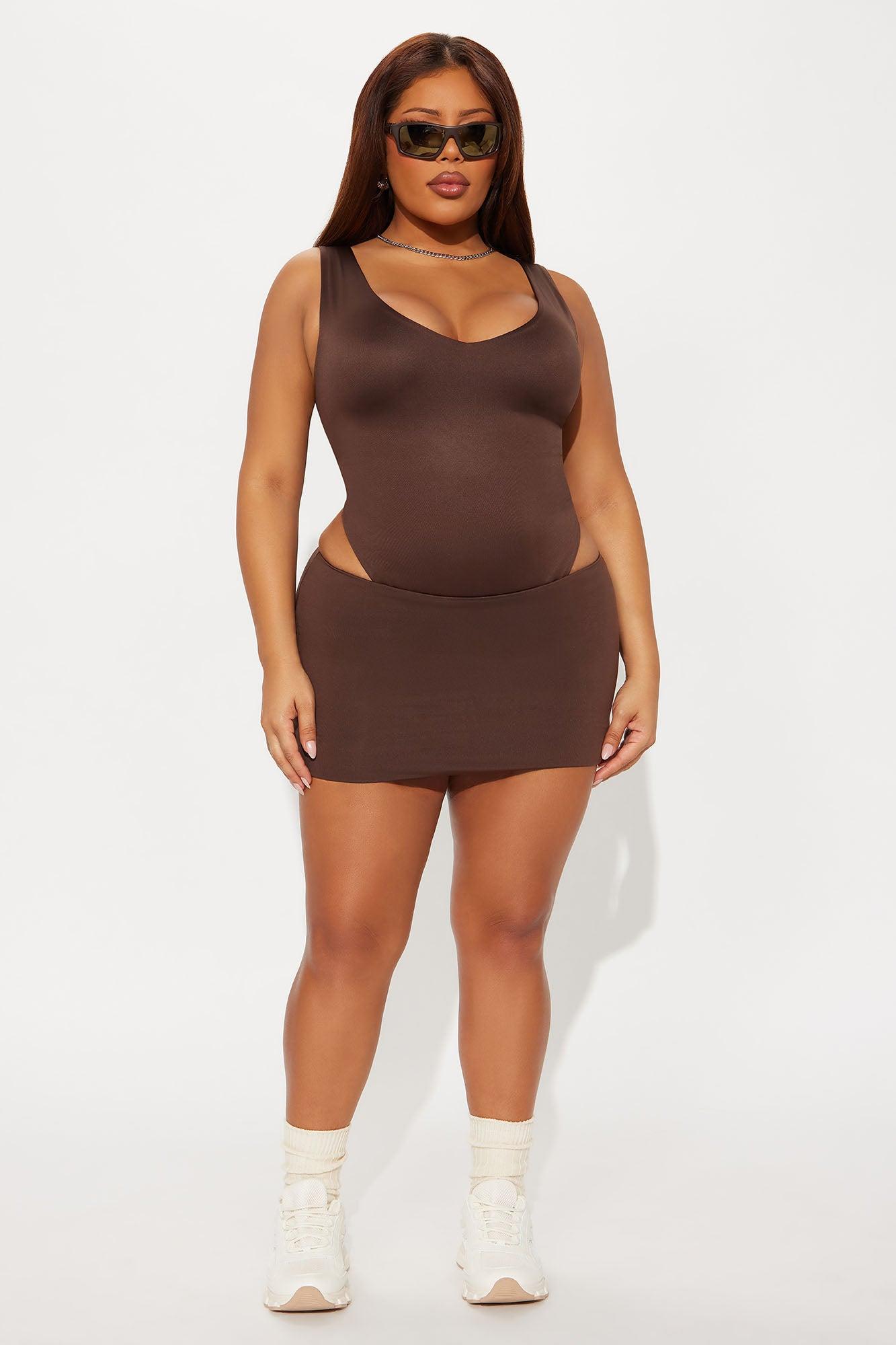 Contour Double Lined V Neck Bodysuit - Chocolate Female Product Image